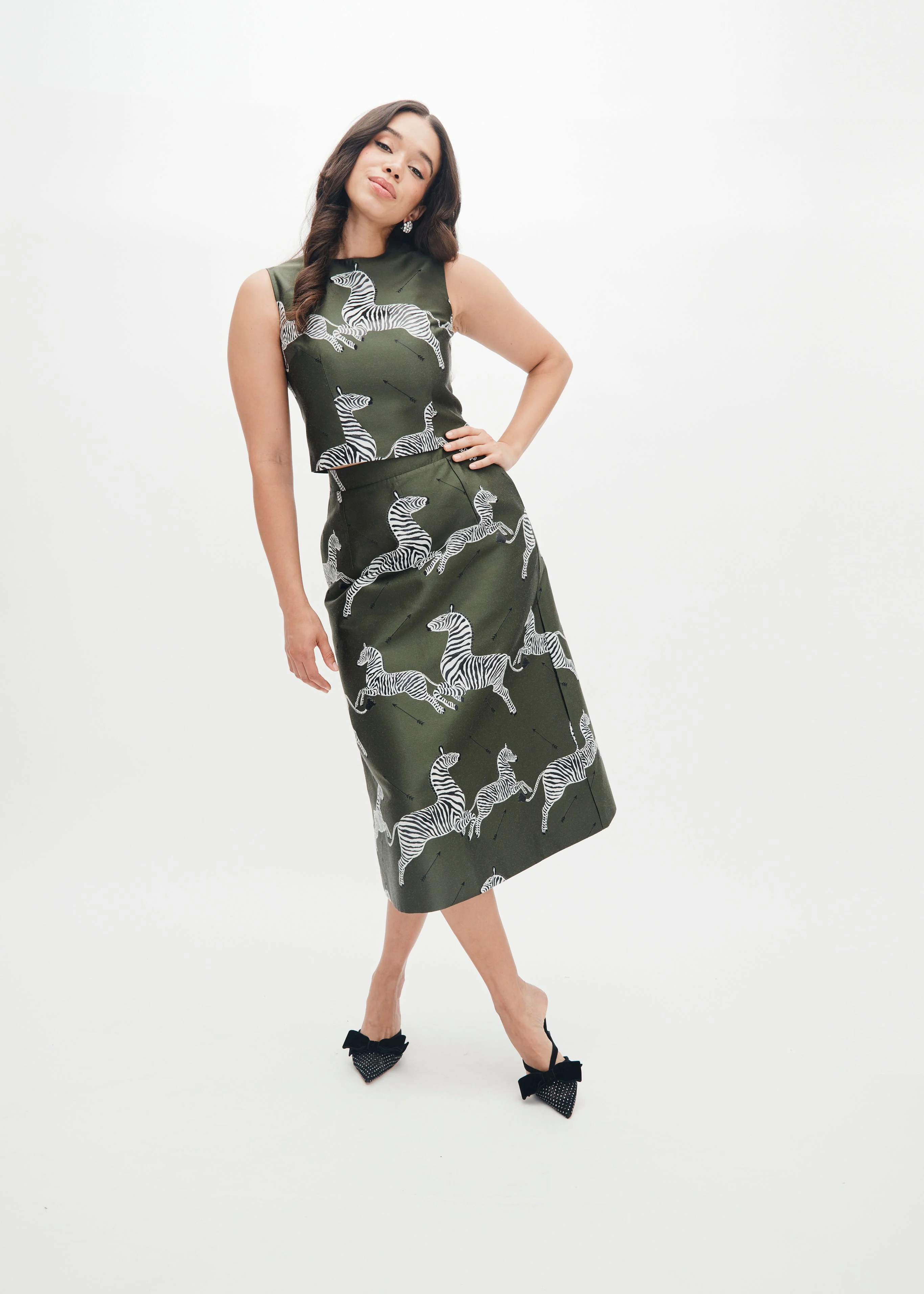 Ali Top in Olive Jumping Zebra Jacquard - Image 14