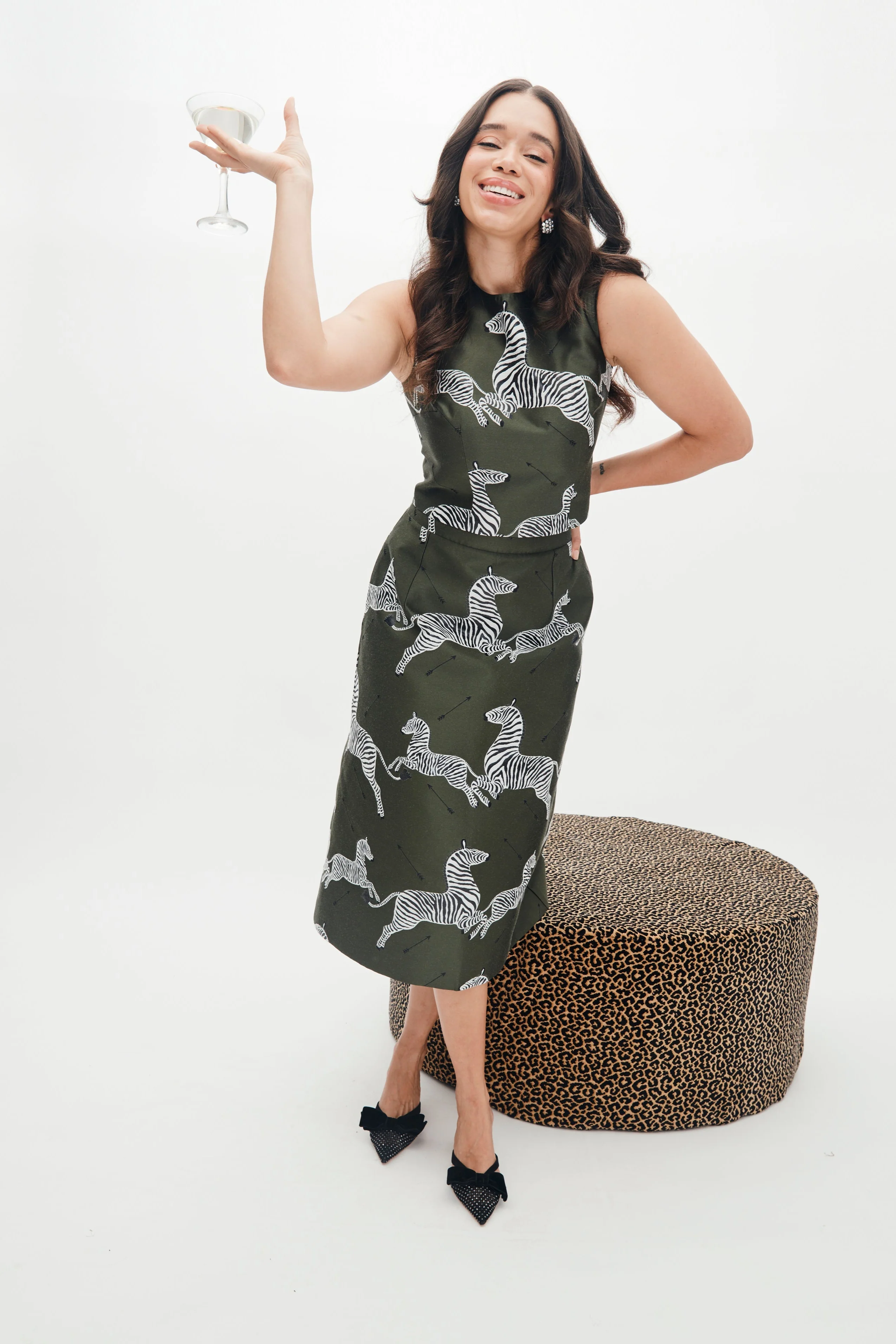 Ali Top in Olive Jumping Zebra Jacquard - Image 3