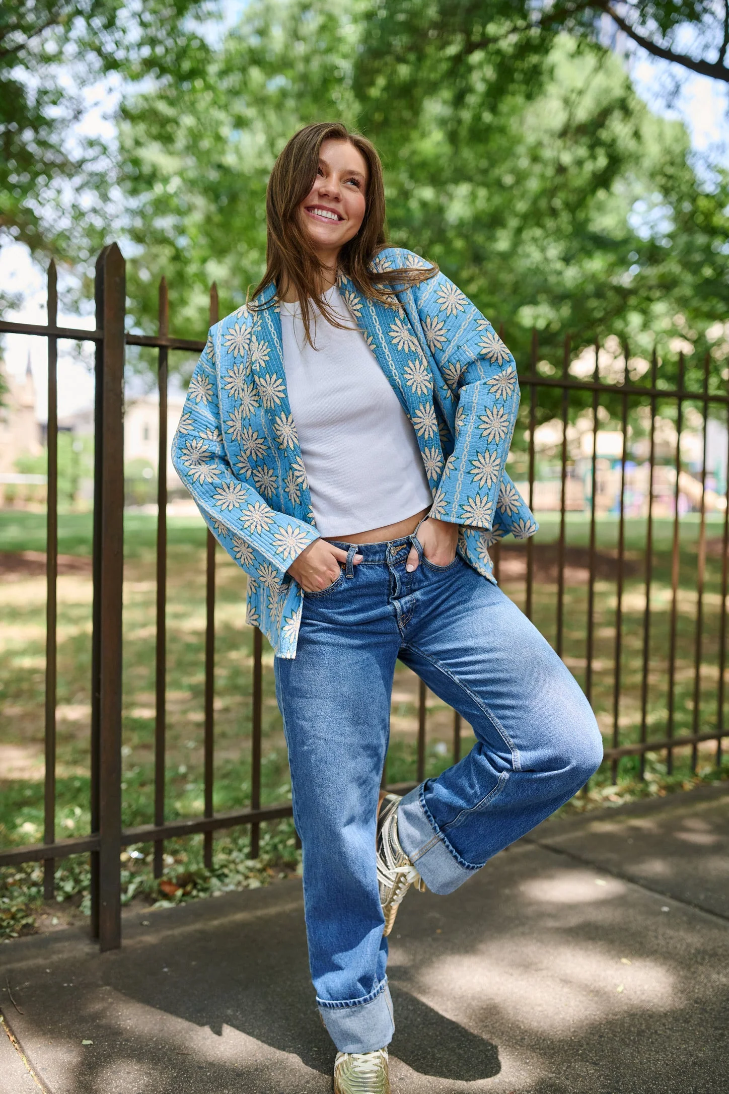 Allison Reversible Quilted Jacket - Blue Daisy - Image 16