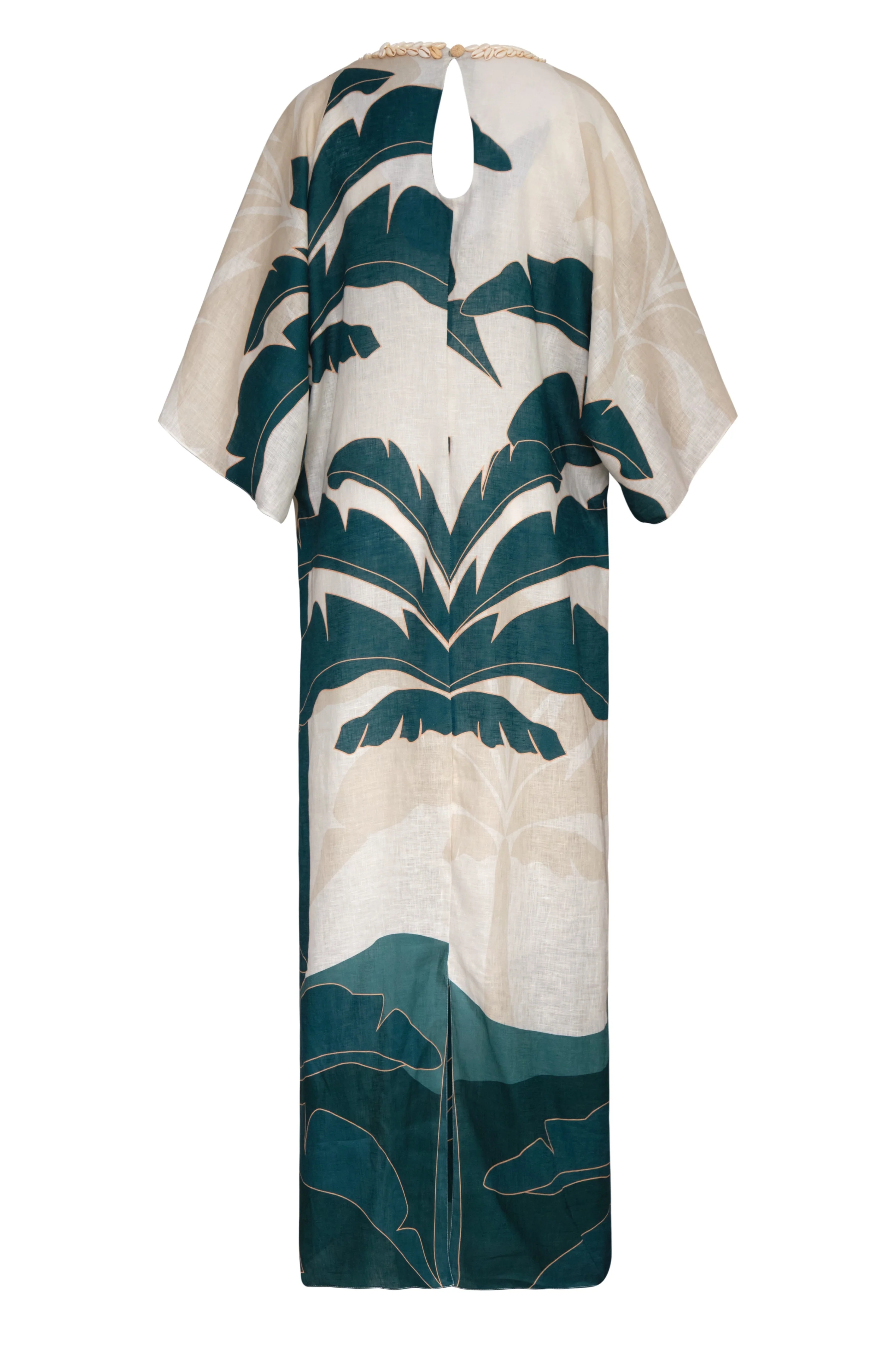 Amazonia Hand Embroidered Linen Tunic / Aquamarine Palms - Image 3