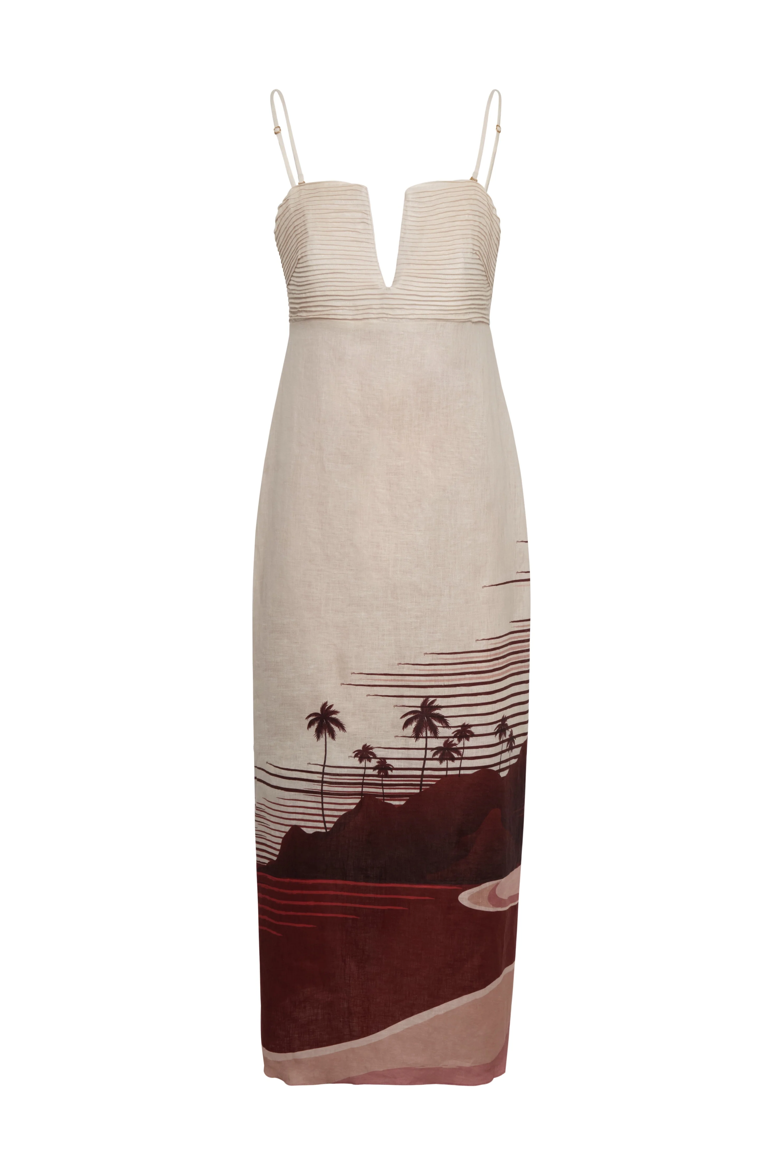 Antigüa Linen Midi Dress / Red Tropical Landscape