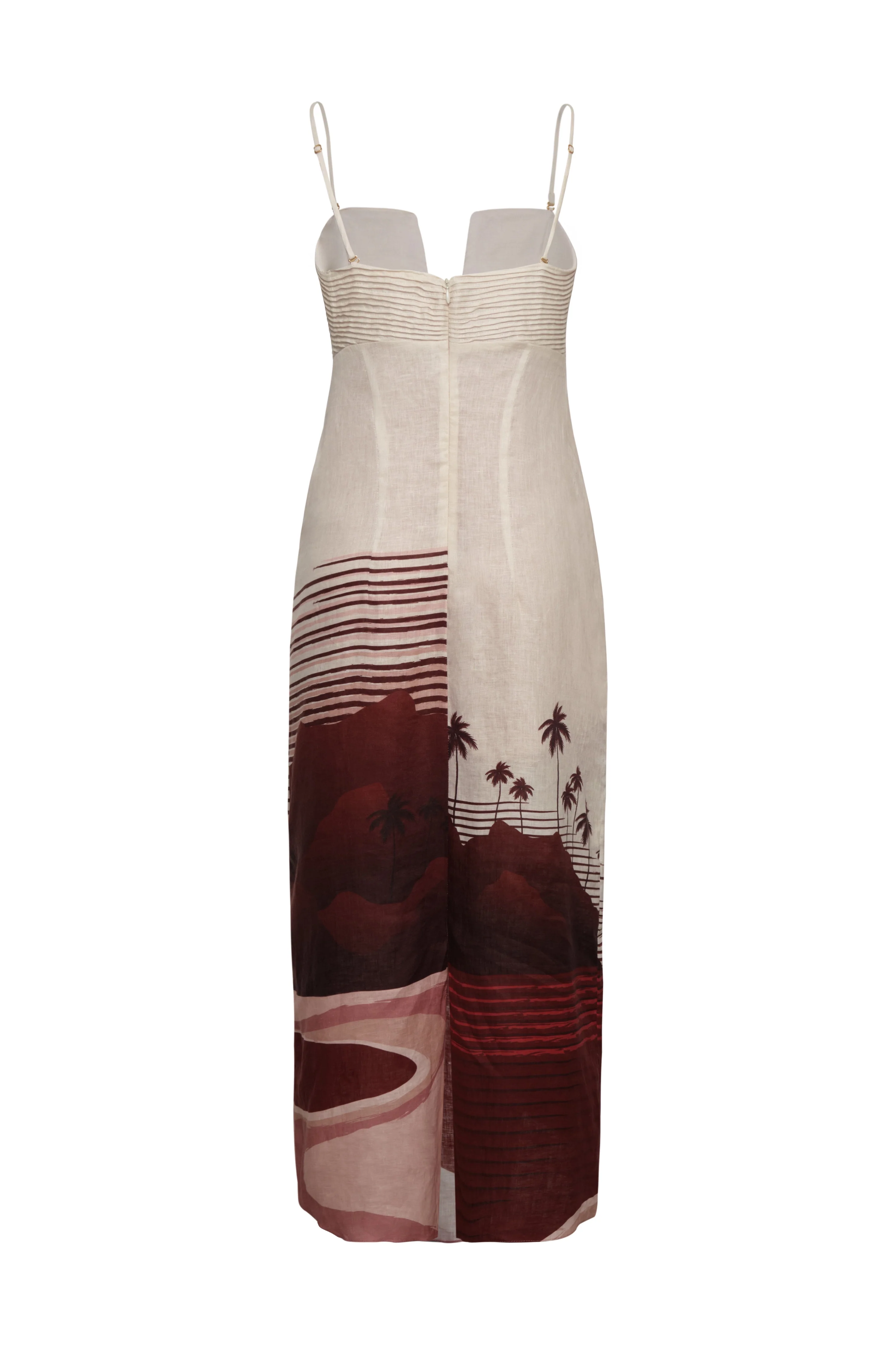 Antigüa Linen Midi Dress / Red Tropical Landscape - Image 5