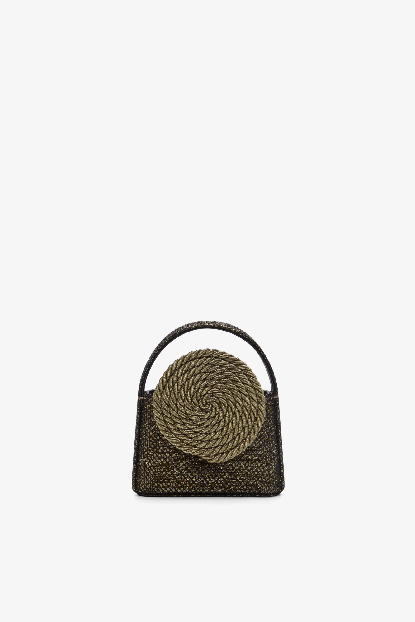 Antique Gold Glitter Mini Top-Handle Bag With Passementerie Detail