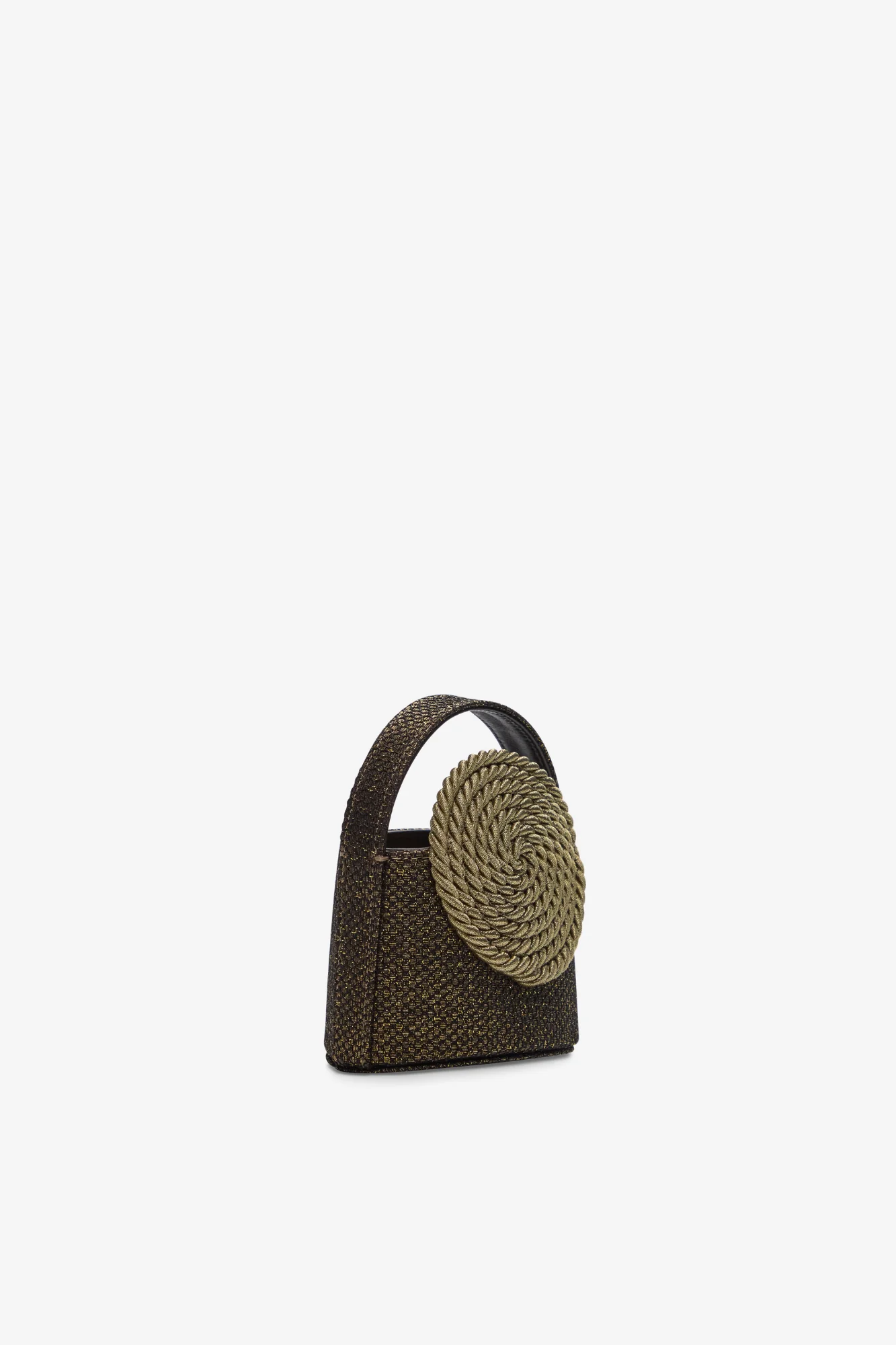 Antique Gold Glitter Mini Top-Handle Bag With Passementerie Detail - Image 2