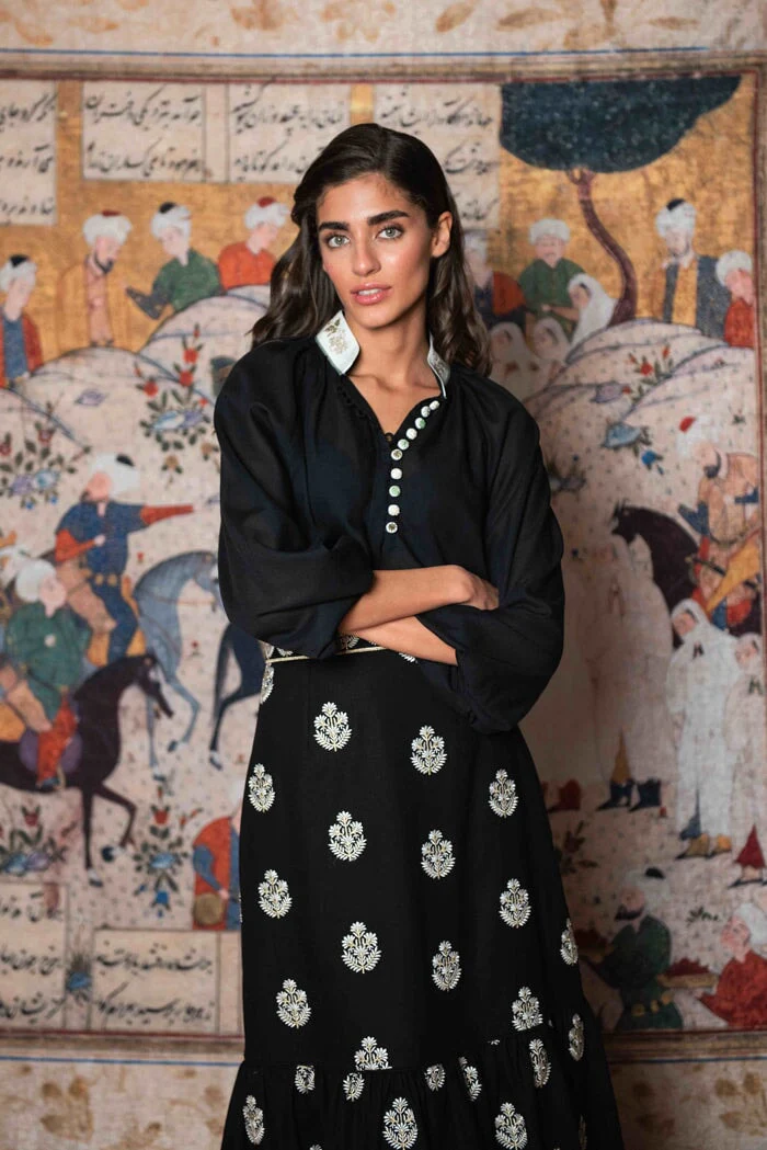 Begum Skirt- Black, White & Gold - Image 4