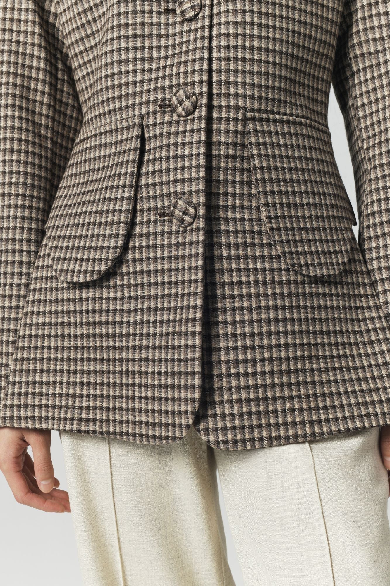 Beige and Brown Plaid Utility Button-Front Jacket - Image 2
