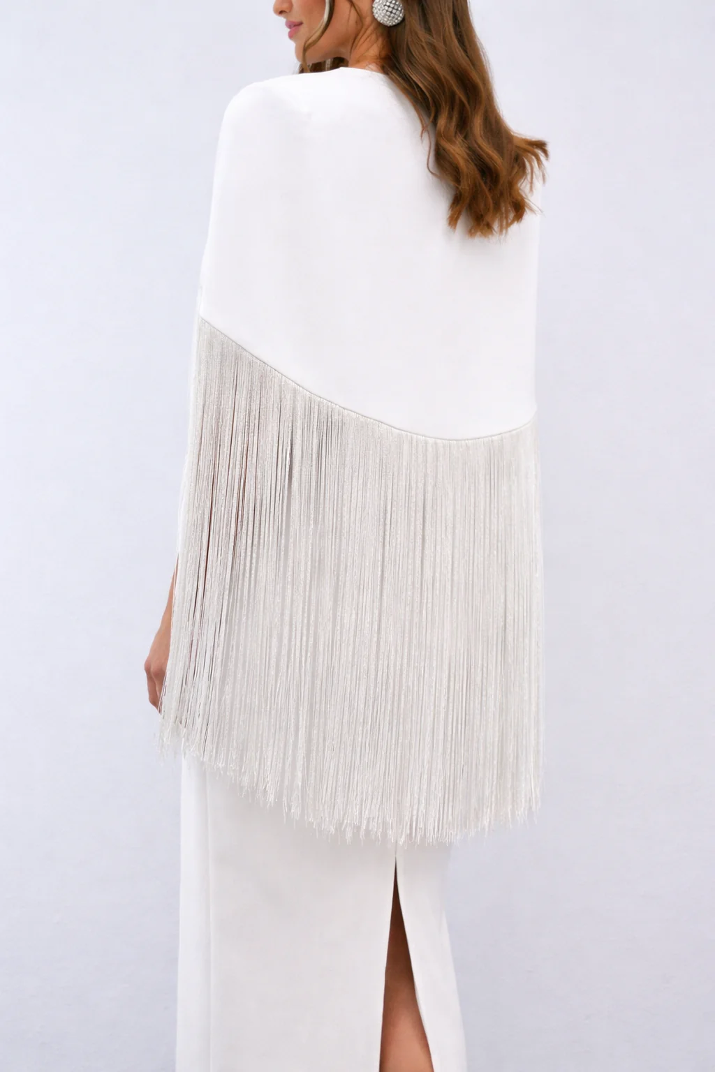 Bianca Fringe Cape Crepe Evening Gown - Image 4