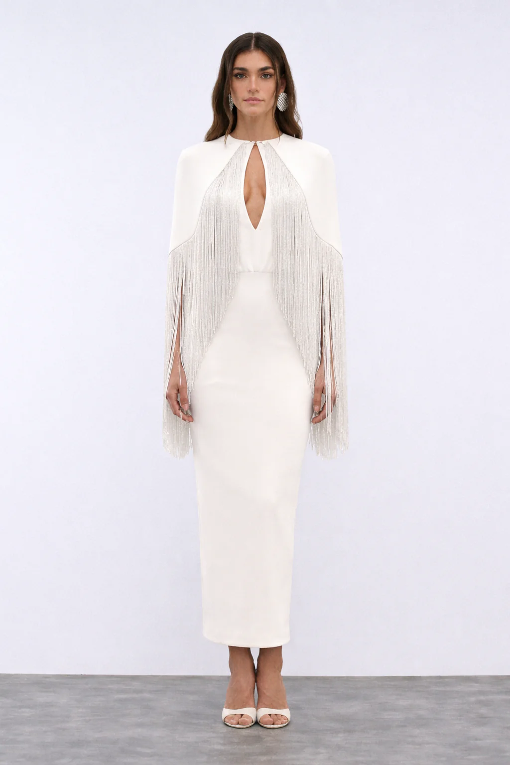Bianca Fringe Cape Crepe Evening Gown - Image 5