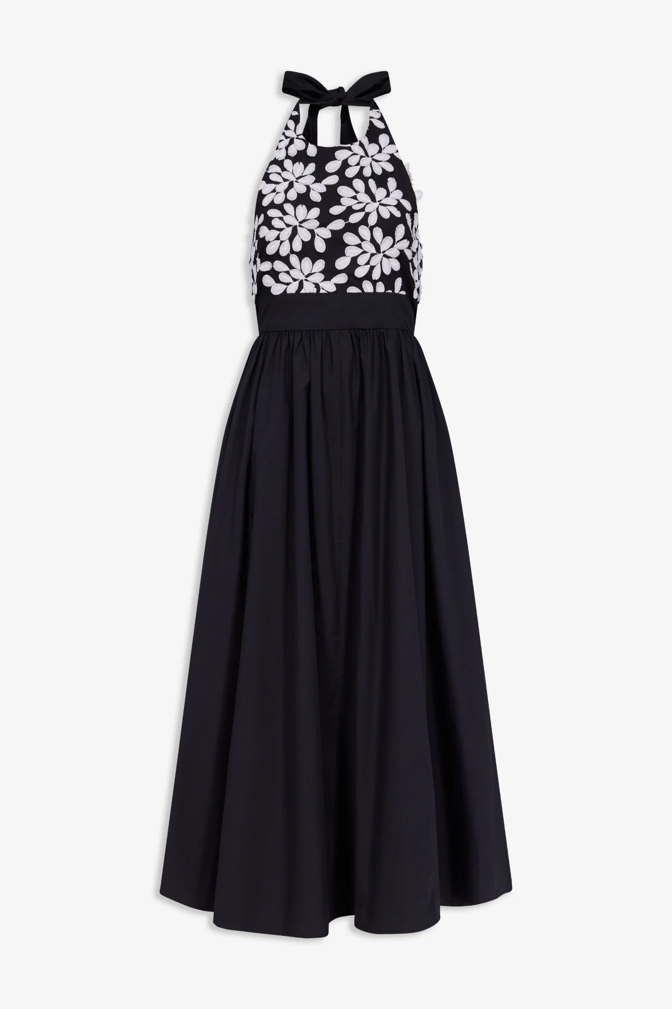 Black and White Cotton Dress With Embroidered Bodice Detail
