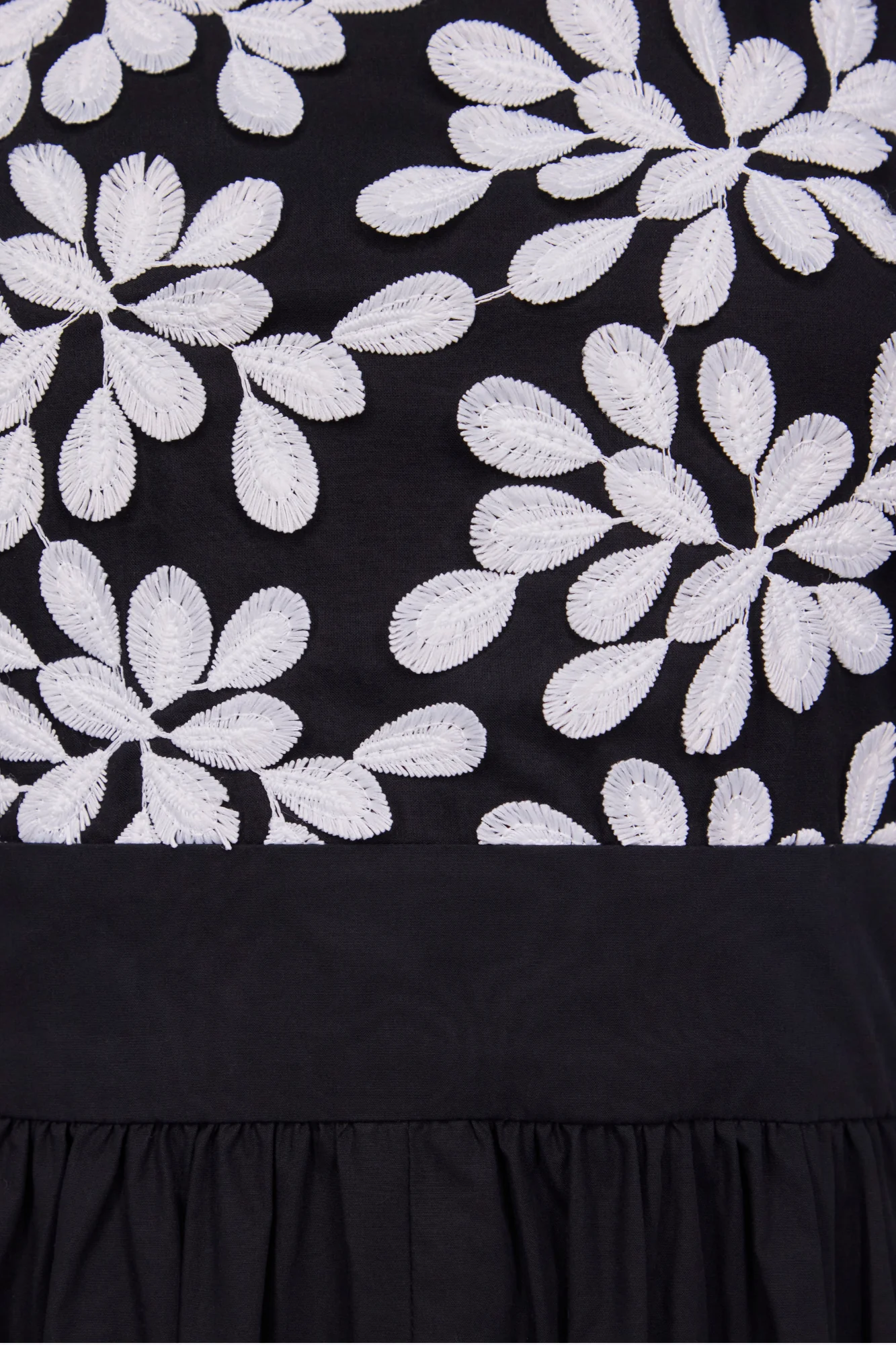 Black and White Cotton Dress With Embroidered Bodice Detail - Image 4