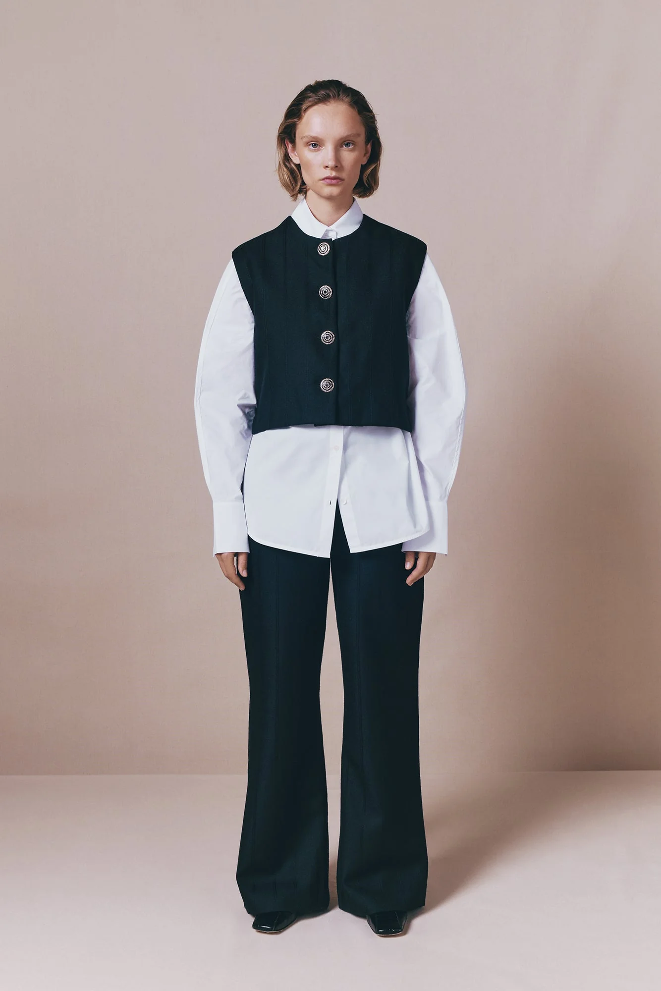 Black Buttoned Virgin Wool Sleeveless Vest - Image 2
