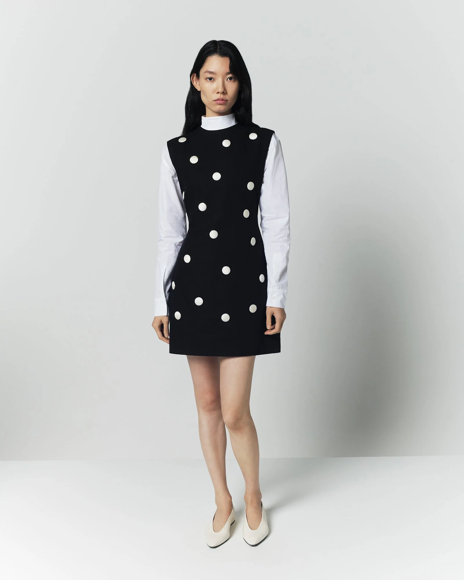 Black Cotton Dress With Contrasting Dots - Image 2