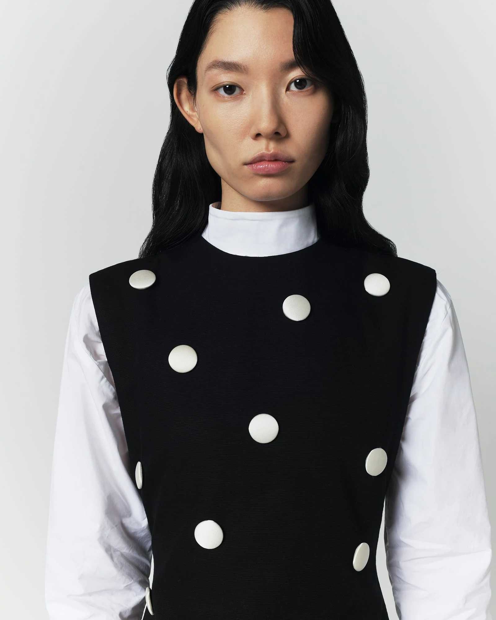Black Cotton Dress With Contrasting Dots - Image 3