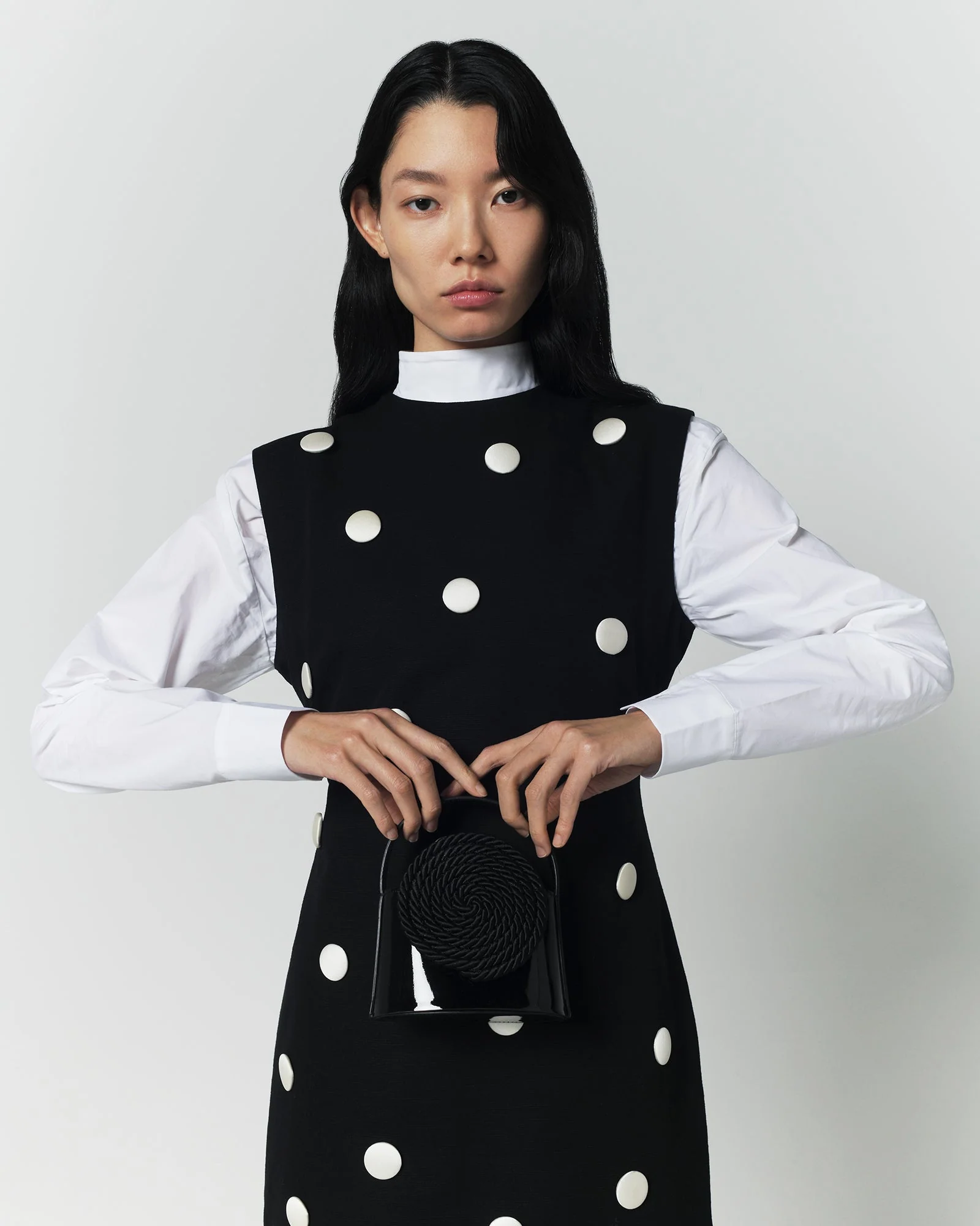Black Cotton Dress With Contrasting Dots - Image 5