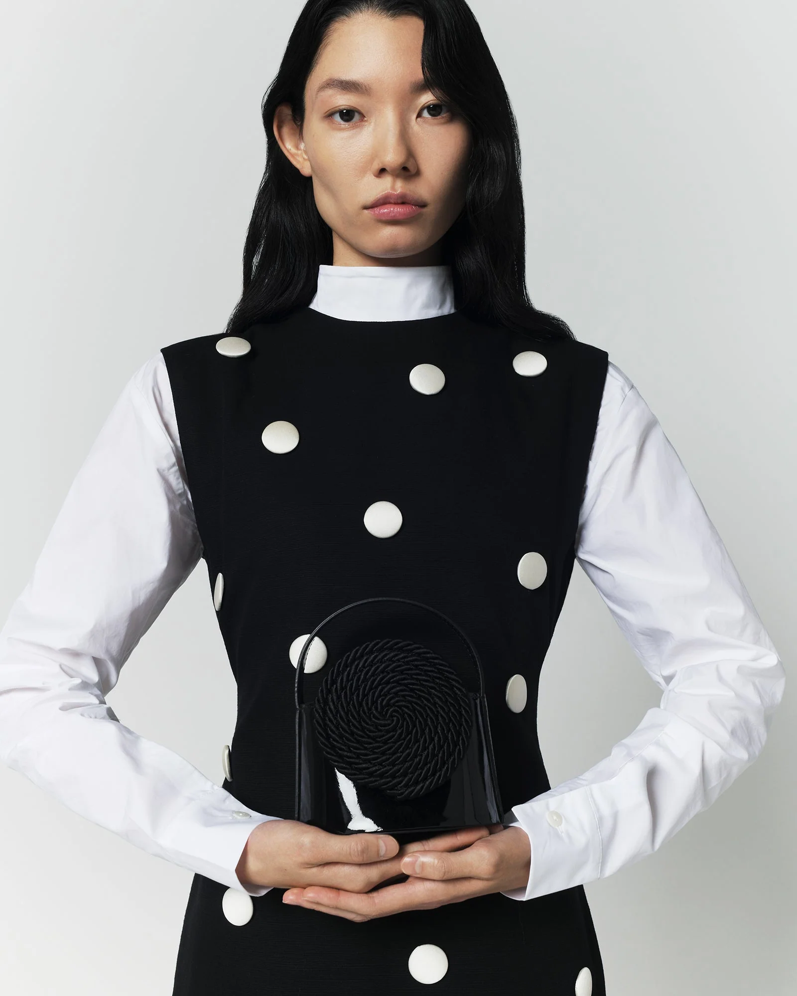 Black Cotton Dress With Contrasting Dots - Image 6