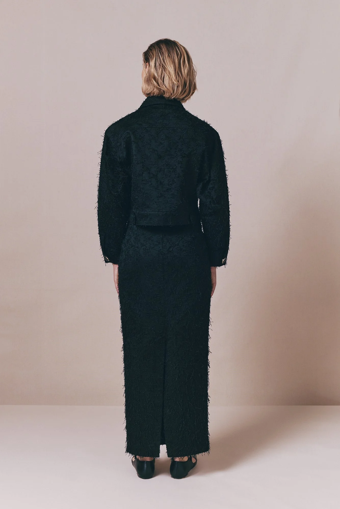 Black Cotton Jacket With Textured Finish and Round Buttons - Image 3