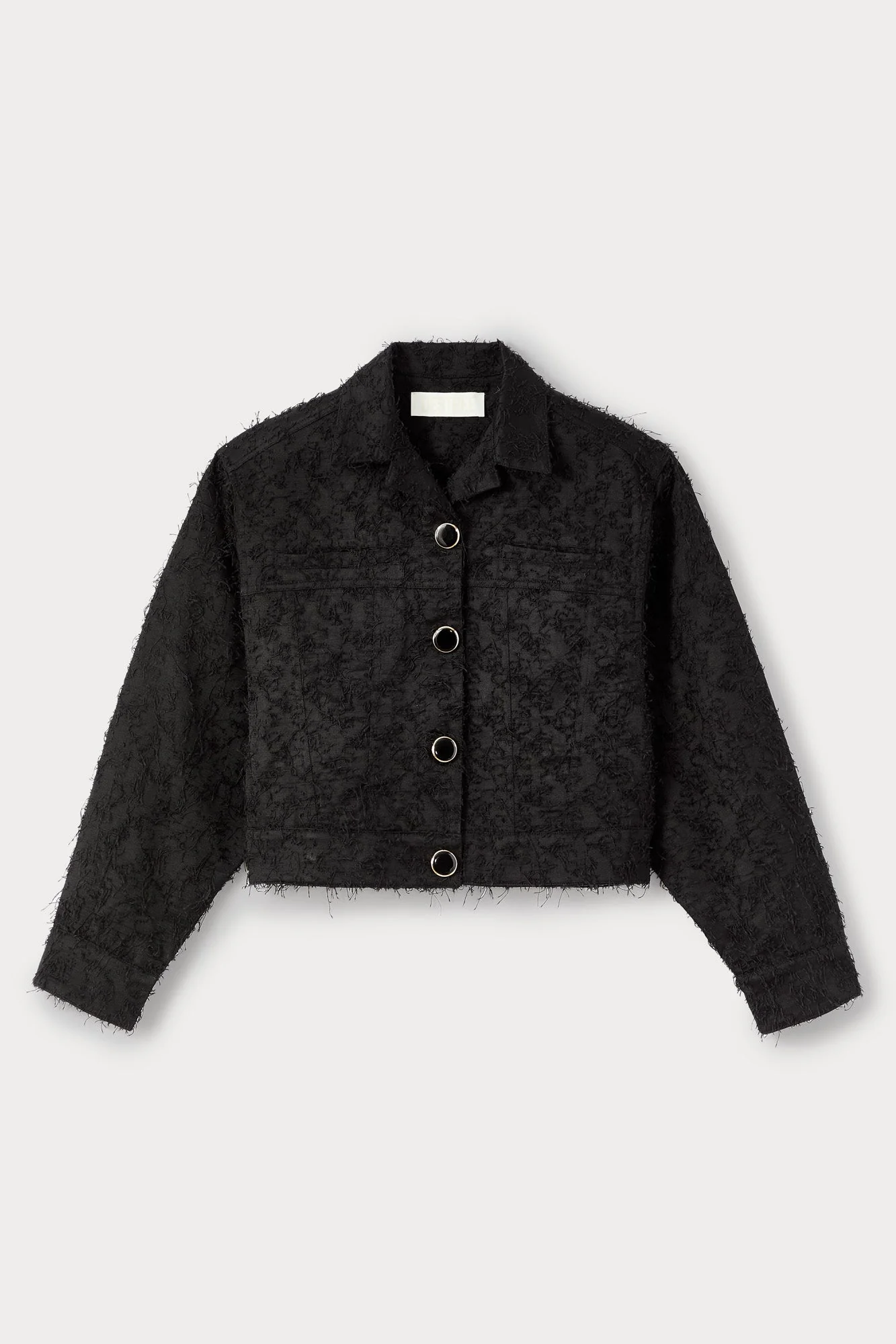 Black Cotton Jacket With Textured Finish and Round Buttons - Image 4