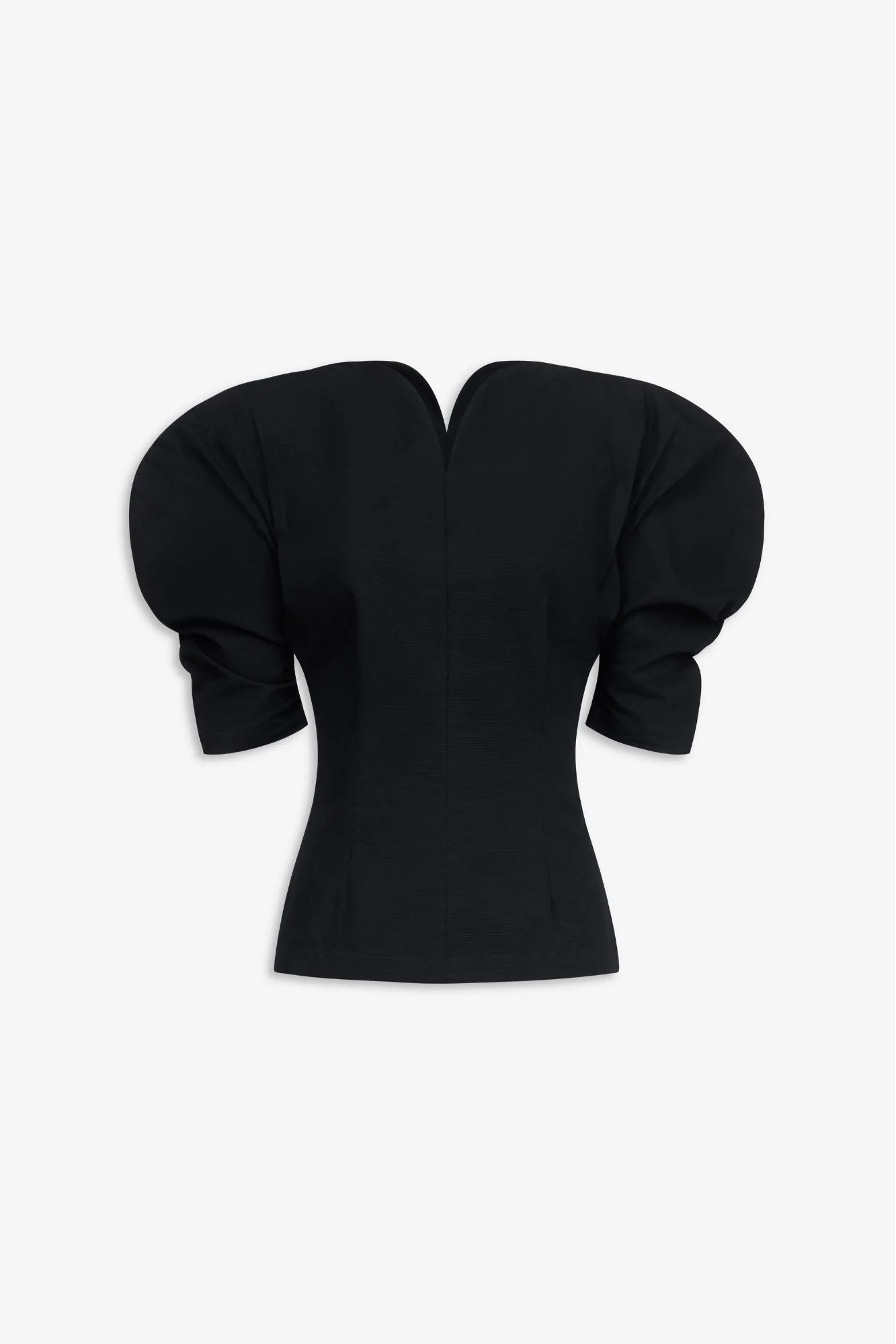 Black Cotton Sculptural Top With Puffed Sleeves