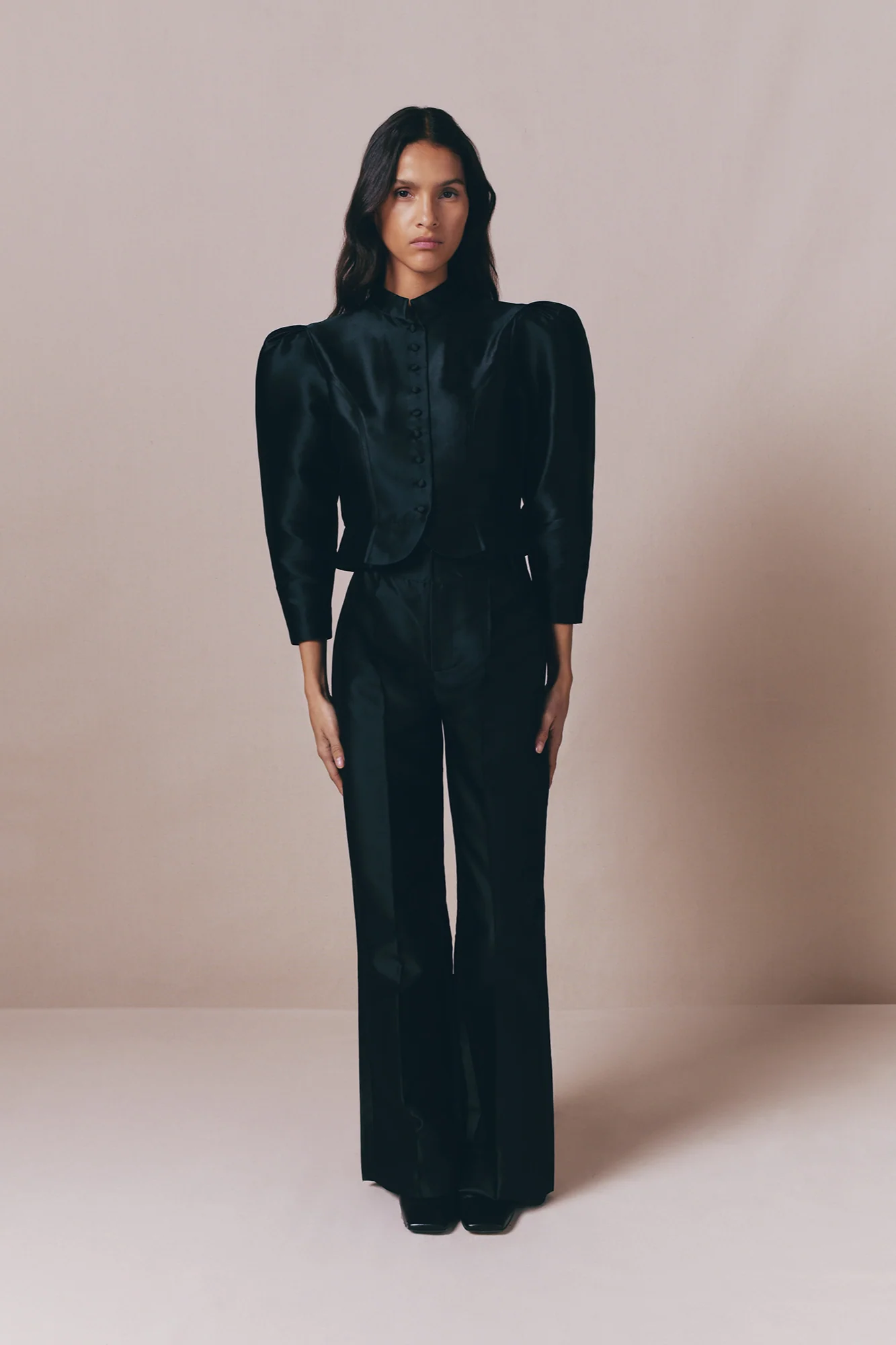 Black Satin Puff Sleeve Jacket - Image 4