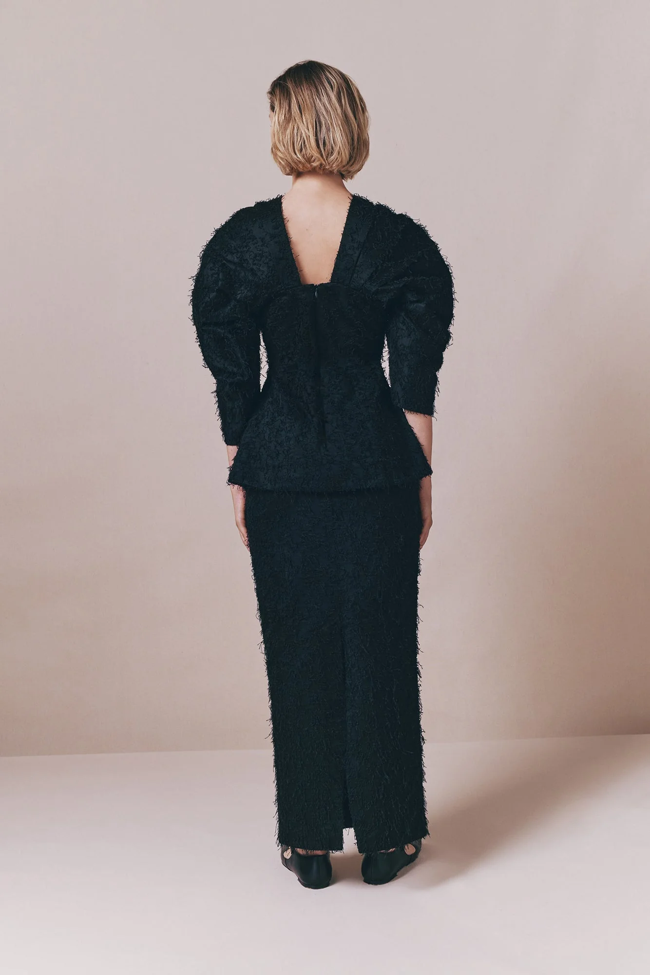 Black Textured Top With Structured Sleeves - Image 2