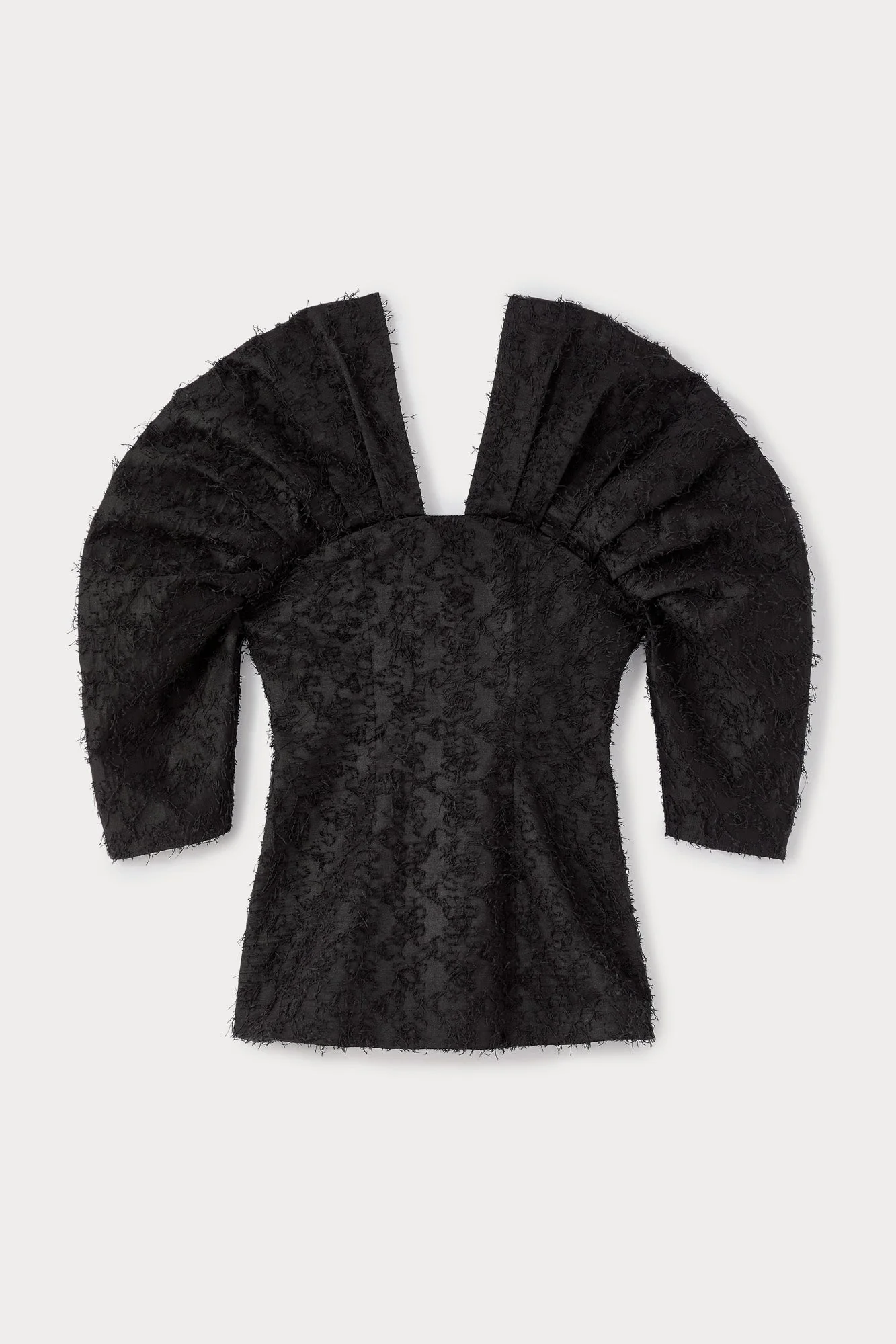 Black Textured Top With Structured Sleeves - Image 6