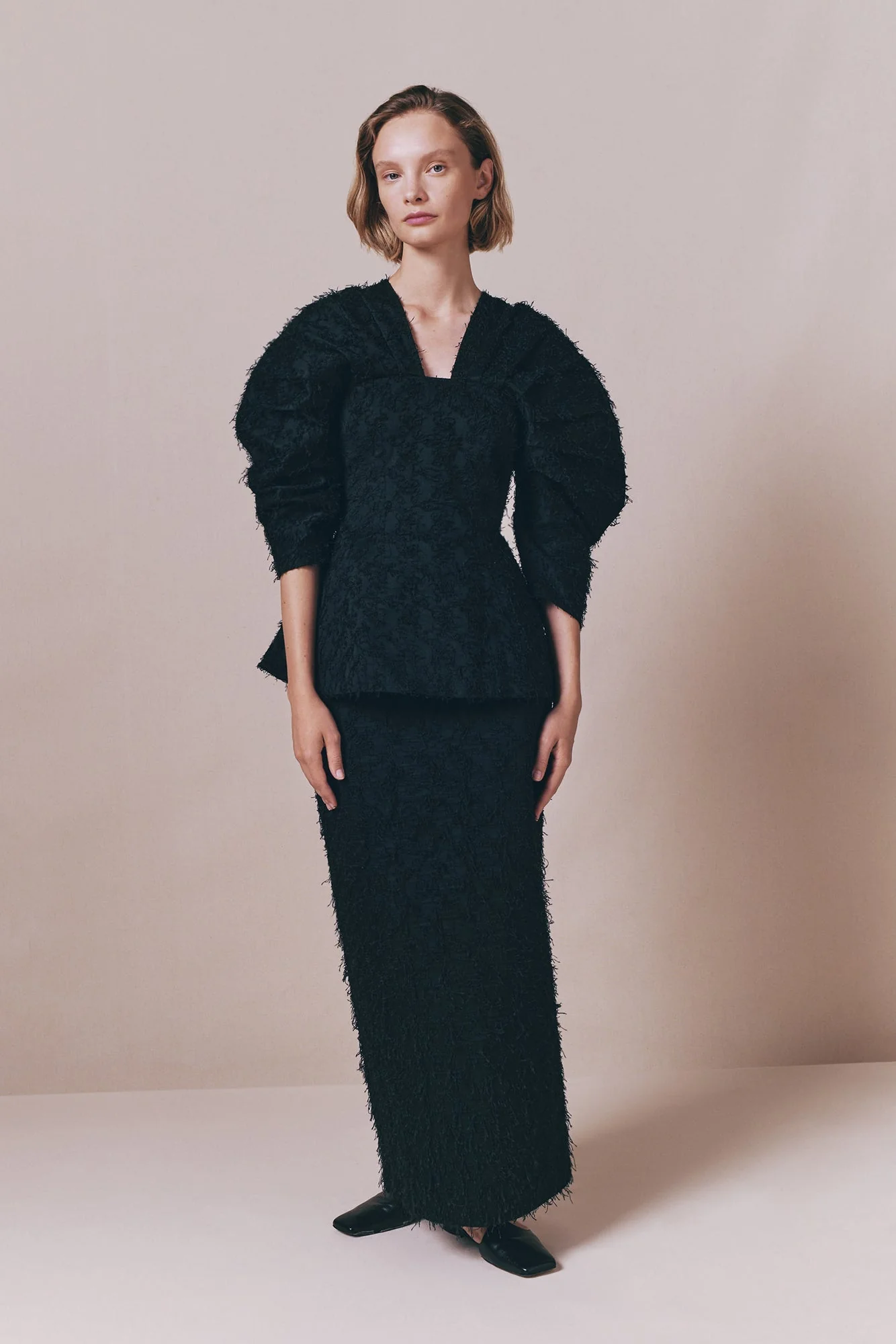 Black Textured Top With Structured Sleeves - Image 9