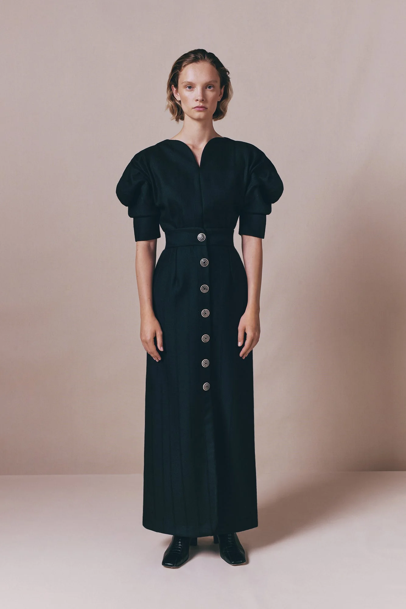 Black Virgin Wool Long Skirt With Refined Buttons - Image 4