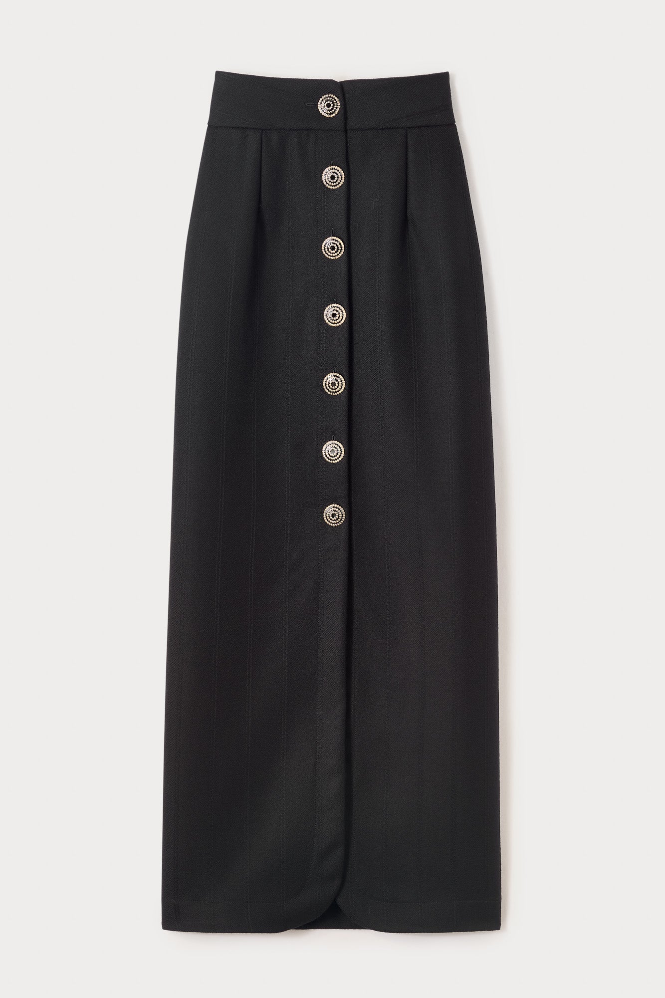 Black Virgin Wool Long Skirt With Refined Buttons - Image 5