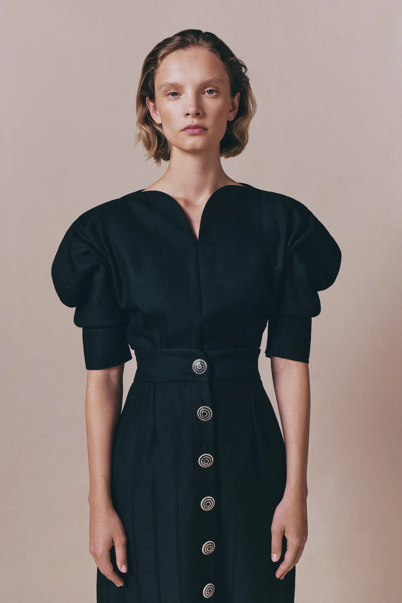 Black Virgin Wool Long Skirt With Refined Buttons - Image 7