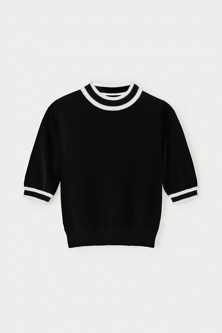 BLACK & WHITE Short-Sleeve Knit Top - Image 3
