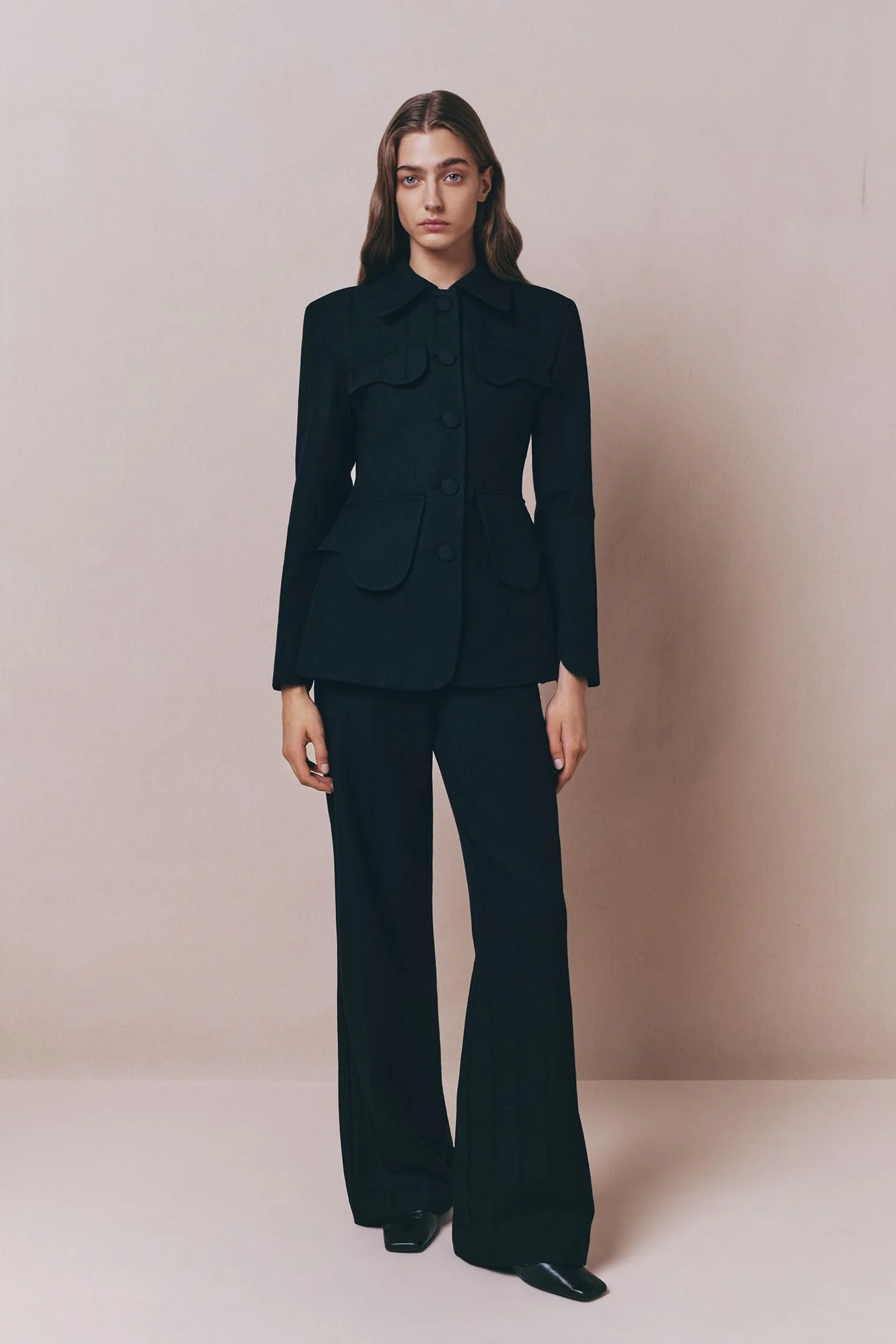 Black Wool Wide-Leg Trousers - Image 4