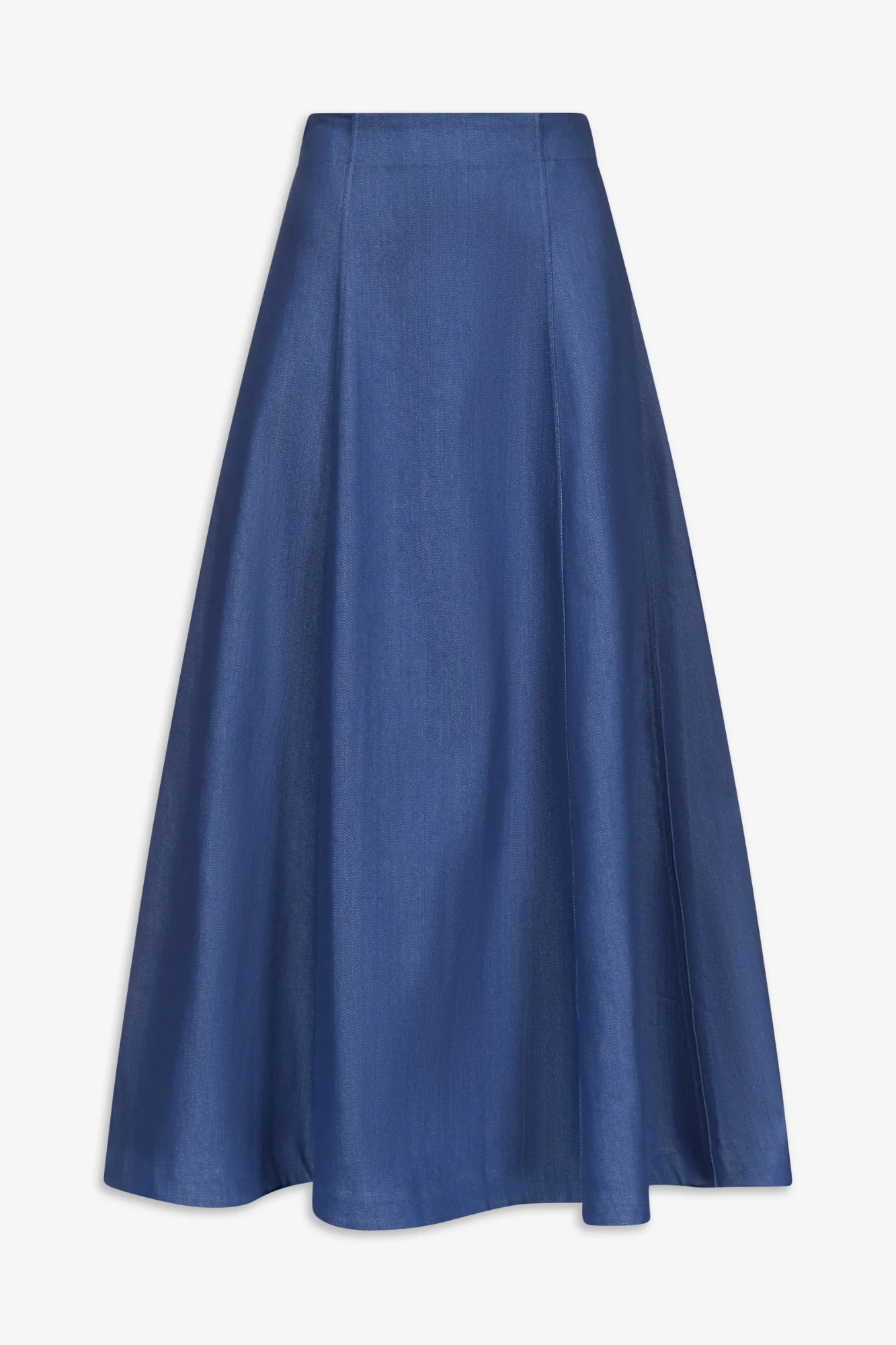 Blue Denim Midi Skirt With Pockets