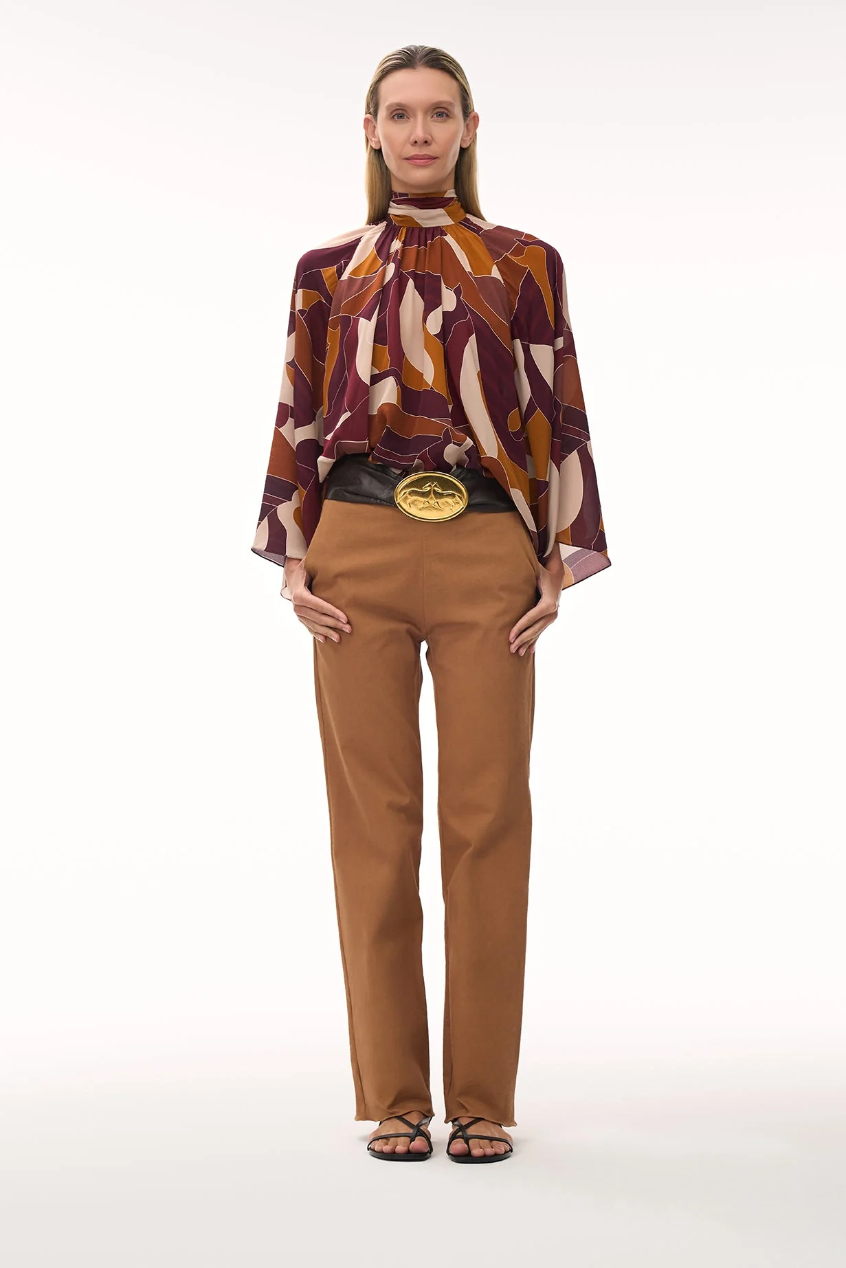 Boho Crepe Chine Blouse / Purple Horses