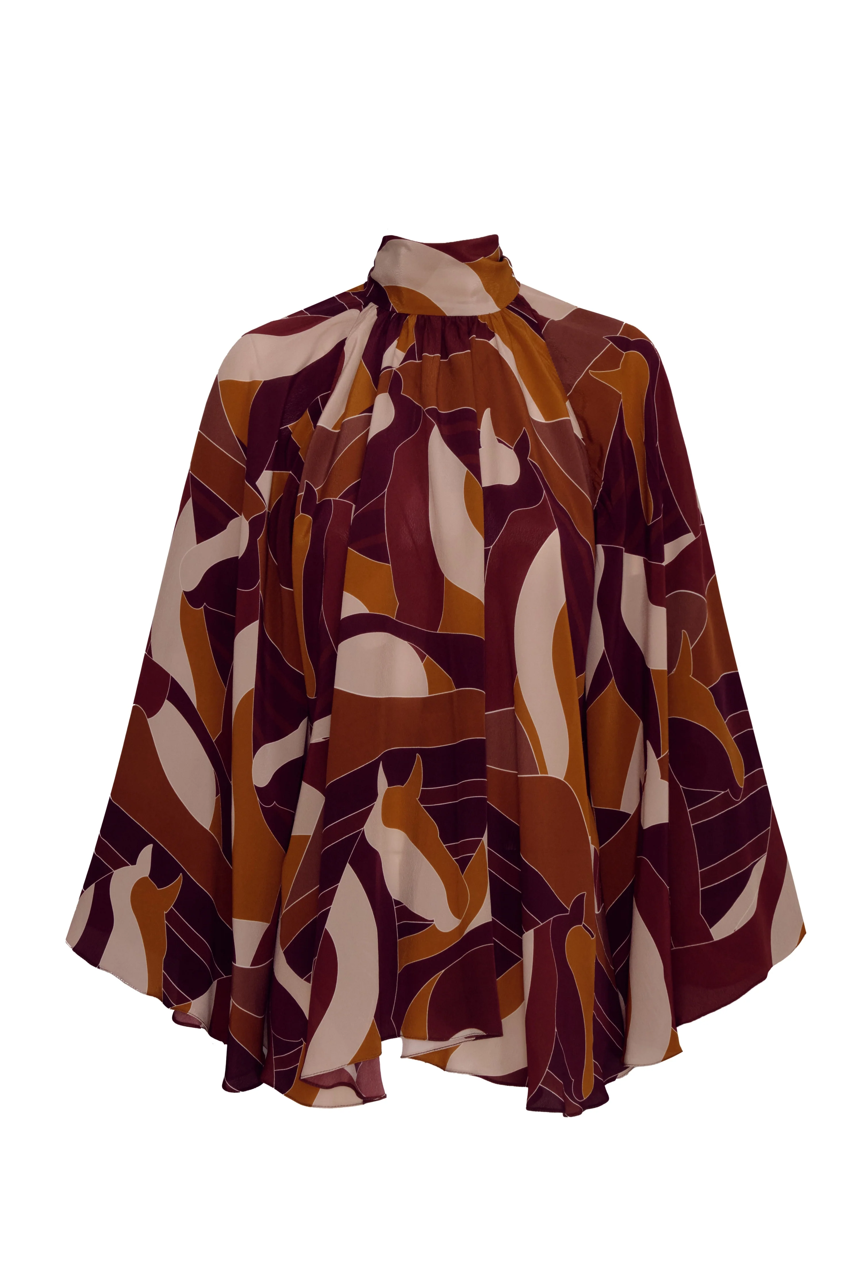 Boho Crepe Chine Blouse / Purple Horses - Image 2
