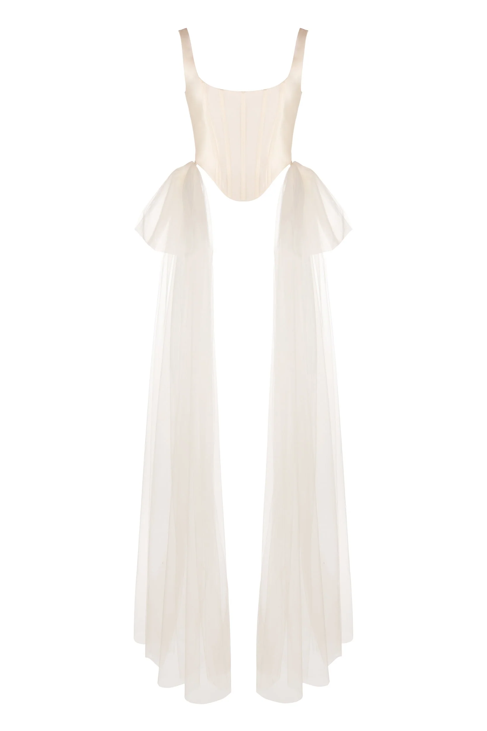Bonnie Corset Top in Ivory Silk Wool With Tulle Bows - Image 5