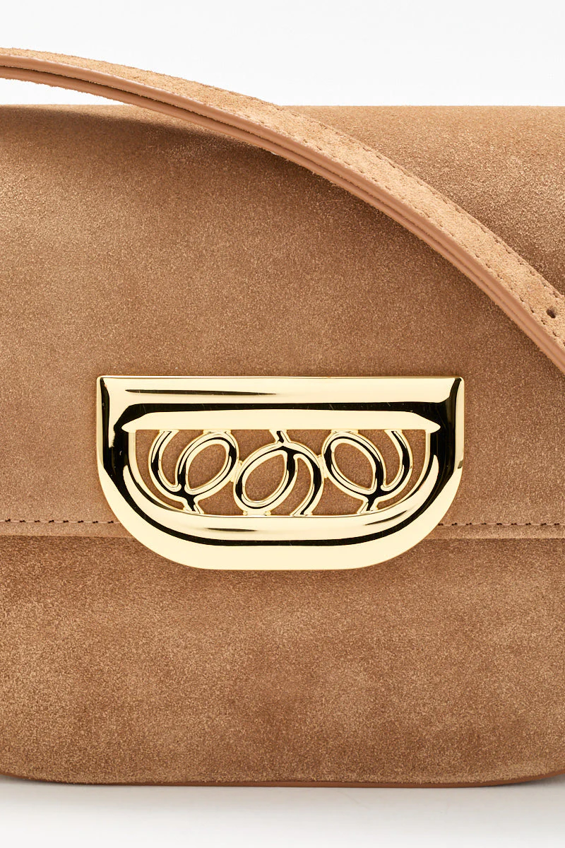 Brown Suede Crossbody Bag With Golden Clasp - Image 5