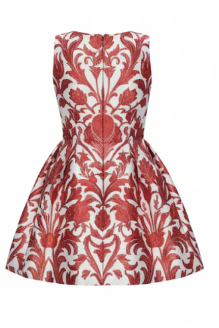 Caia Red Floral Twill Satin Mini Dress With Keyhole Detail - Image 2