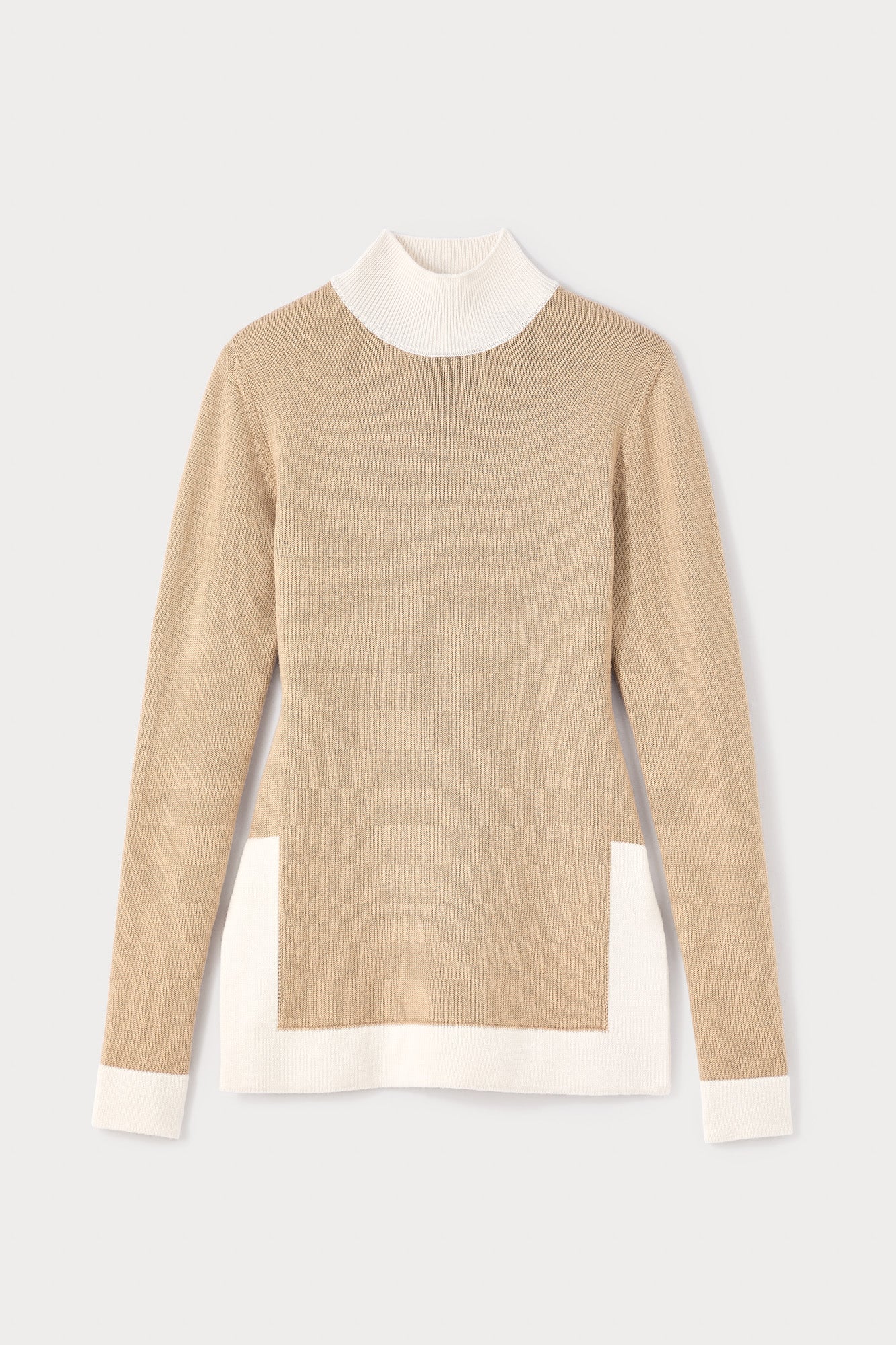Camel and Ecru Merino Wool Sweater - Image 6