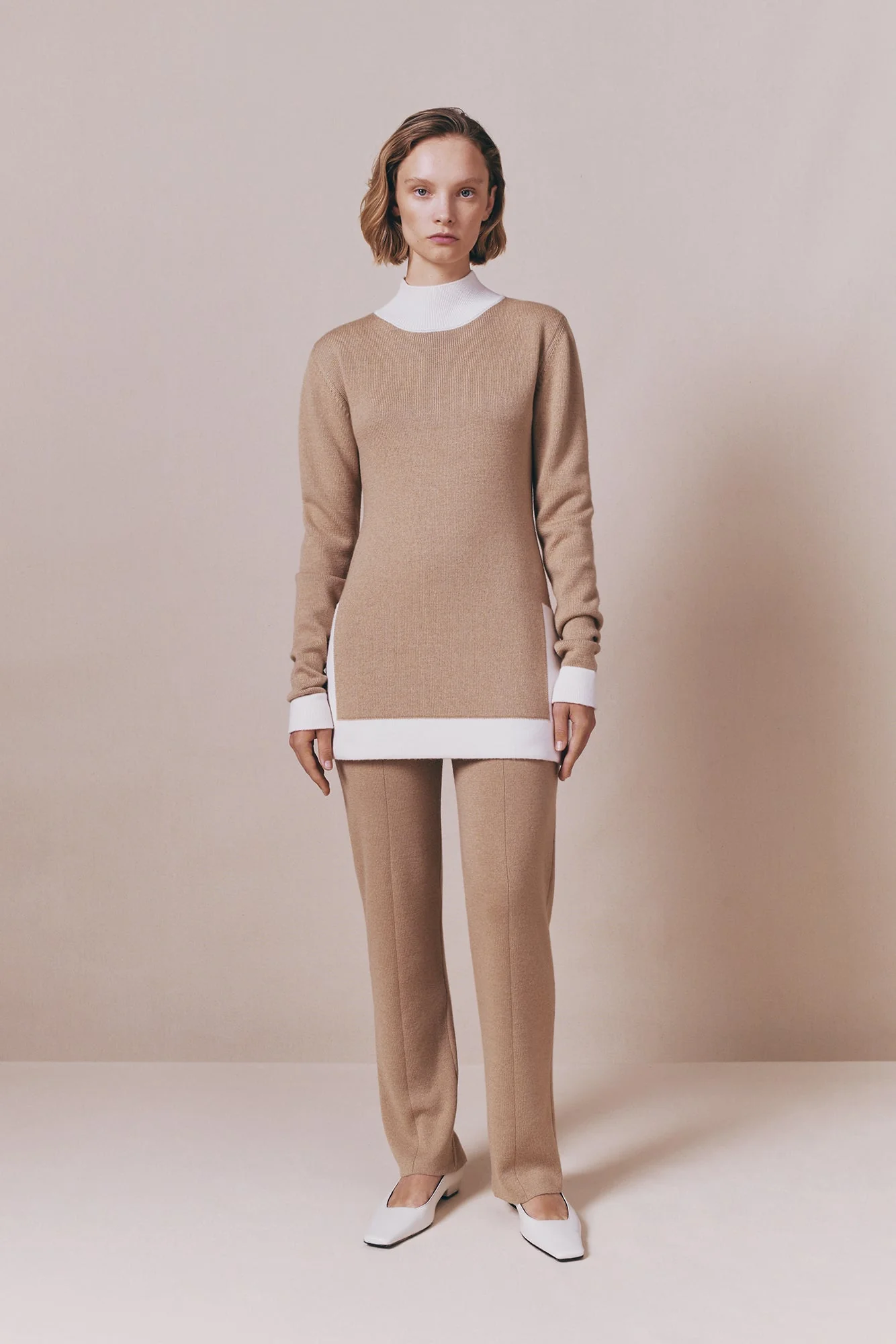 Camel and Ecru Merino Wool Sweater - Image 8