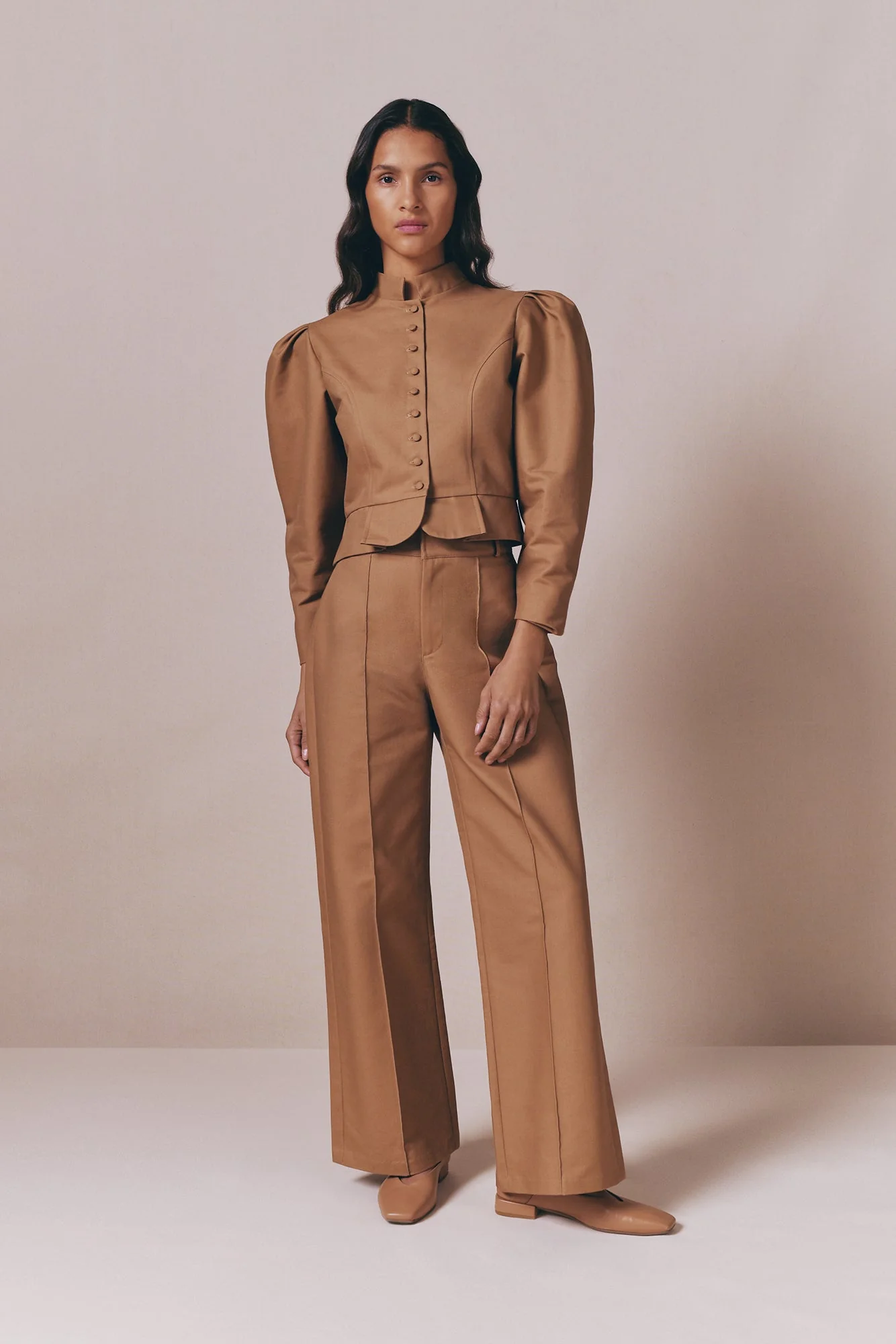 Camel Cotton Flared Pants - Image 3
