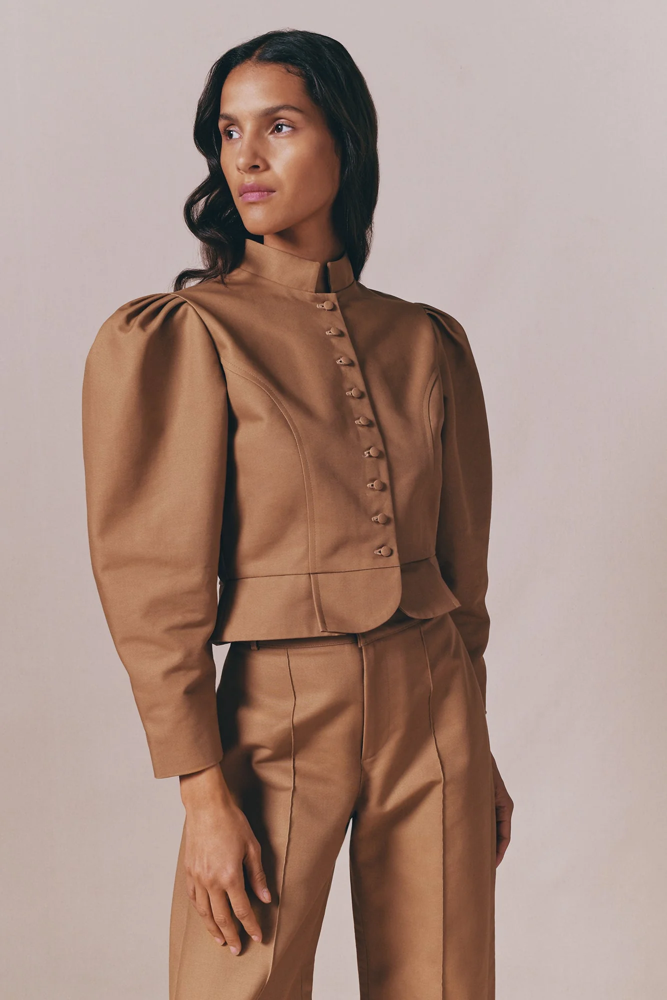 Camel Cotton Flared Pants - Image 4