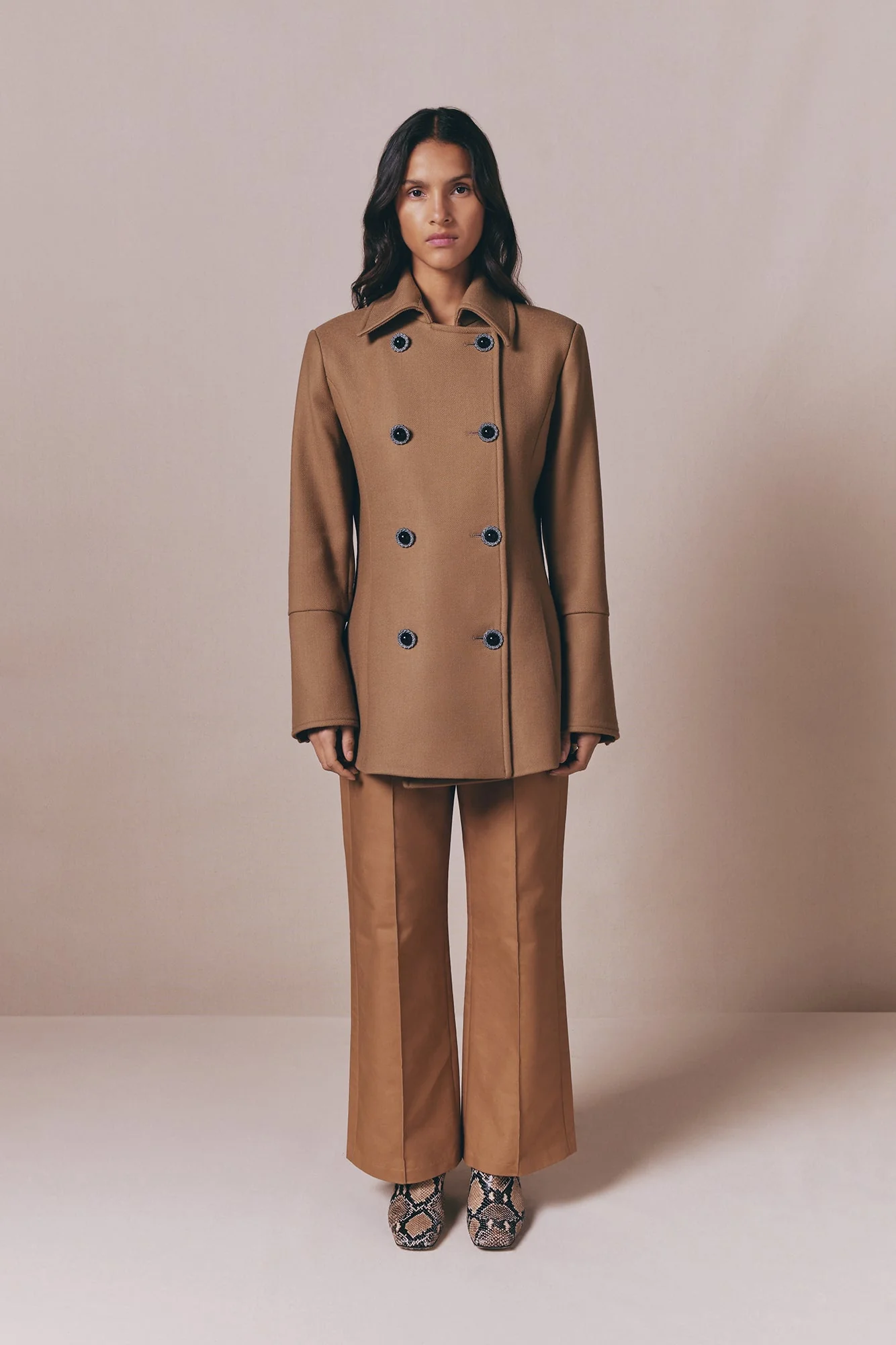 Camel Double-Breasted Twill Coat - Image 2