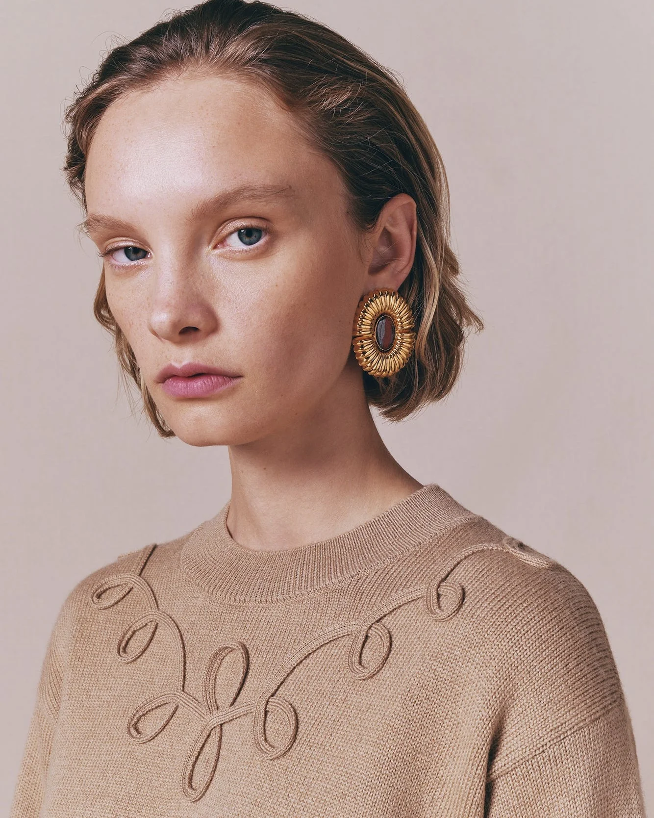 Camel Merino Wool Sweater With Embroidered Details - Image 4