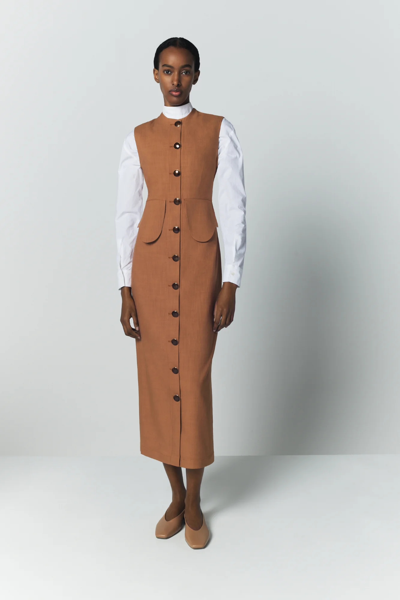 Camel Sleeveless Midi Dress - Image 2
