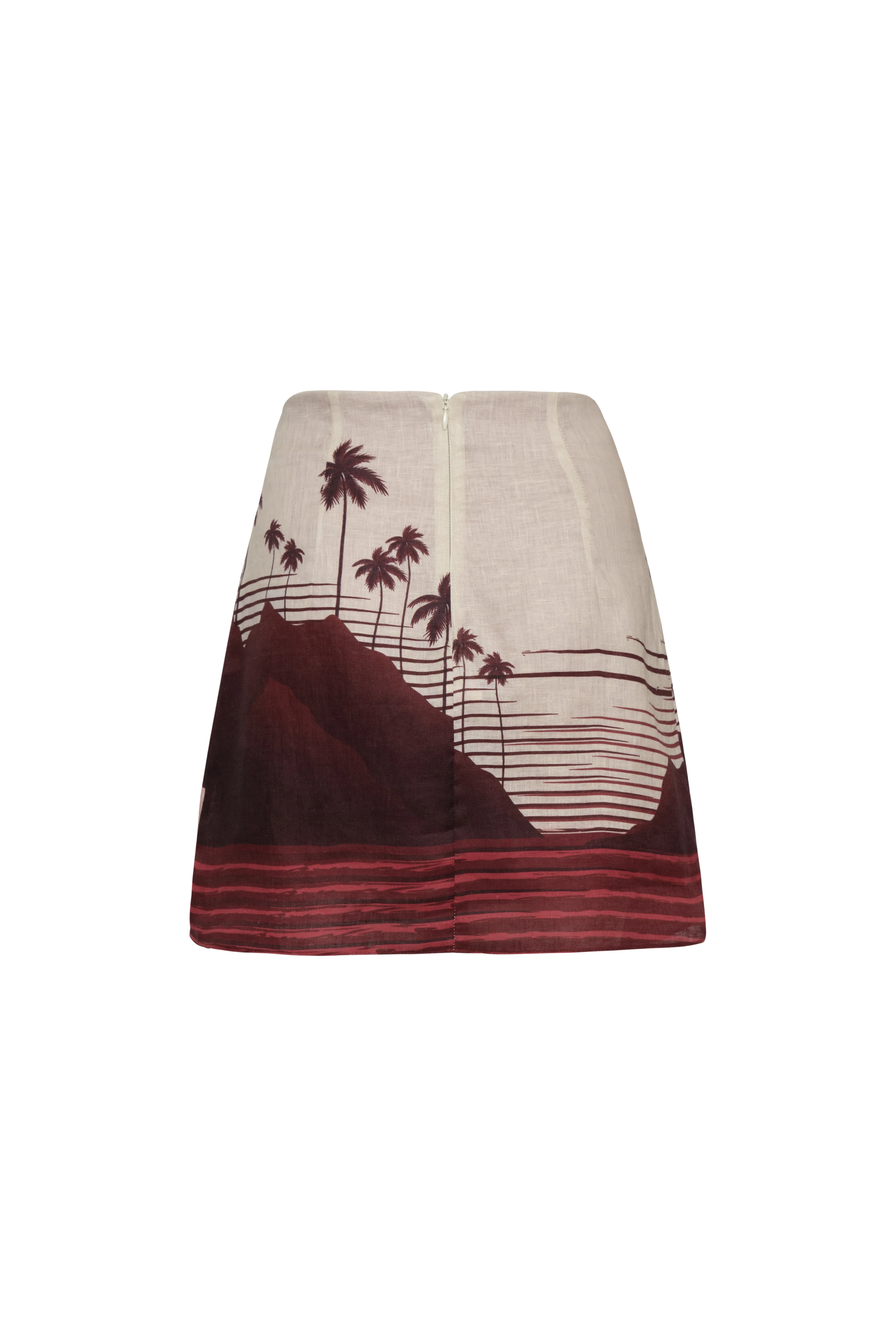 Carmelita Linen Mini Skirt / Red Tropical Landscape - Image 3
