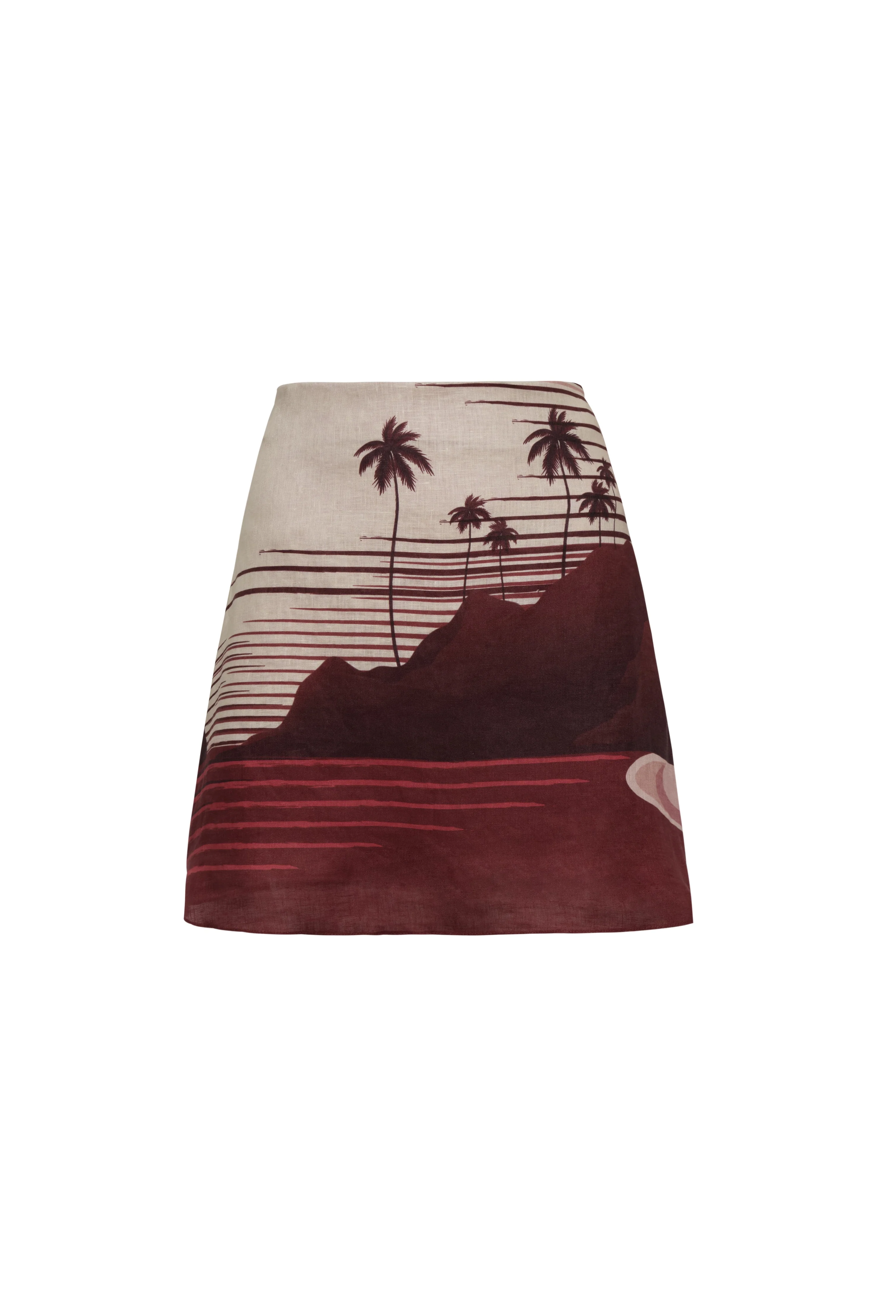 Carmelita Linen Mini Skirt / Red Tropical Landscape - Image 5