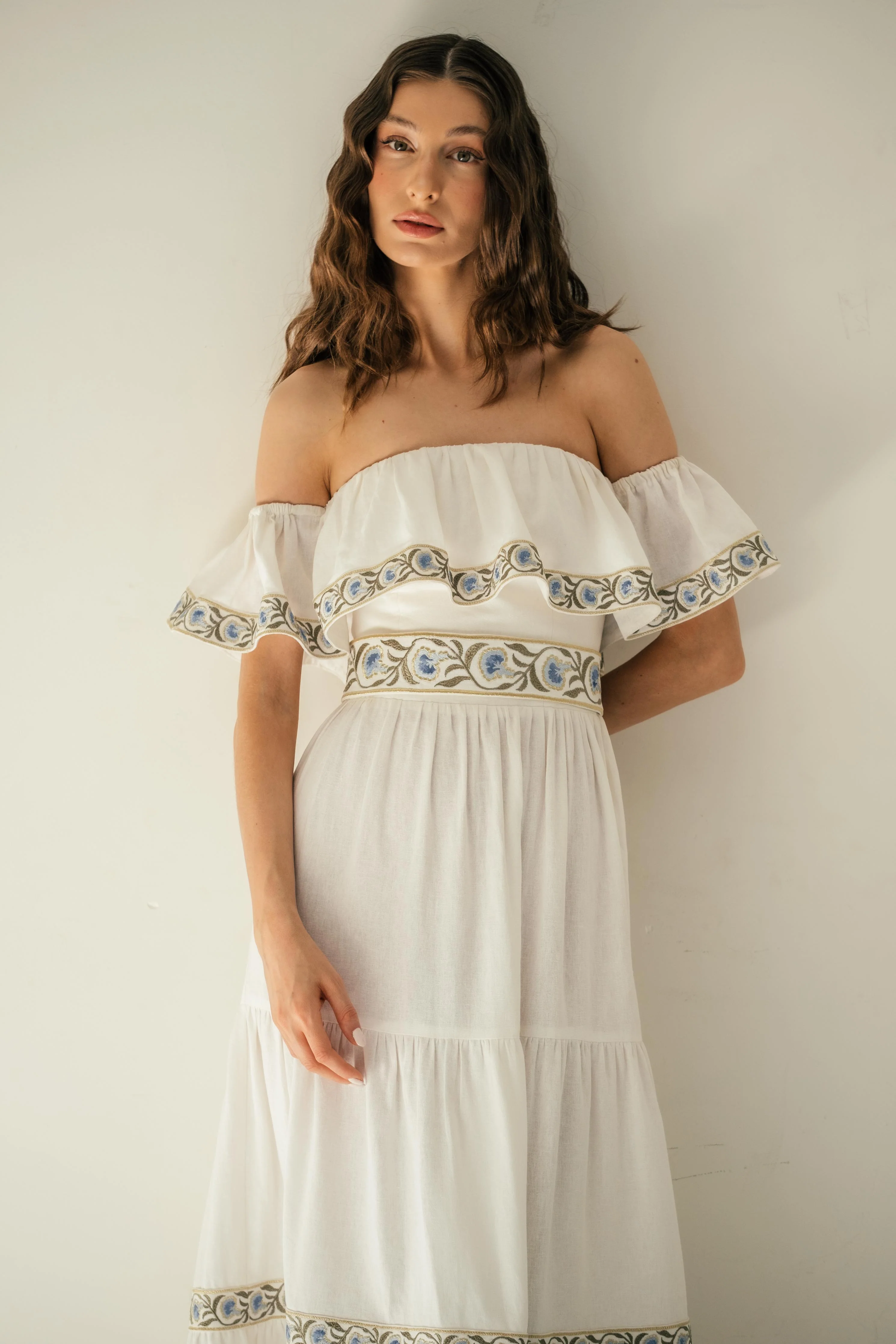 Carnation Ruffle Dress - White & Blue - Image 11