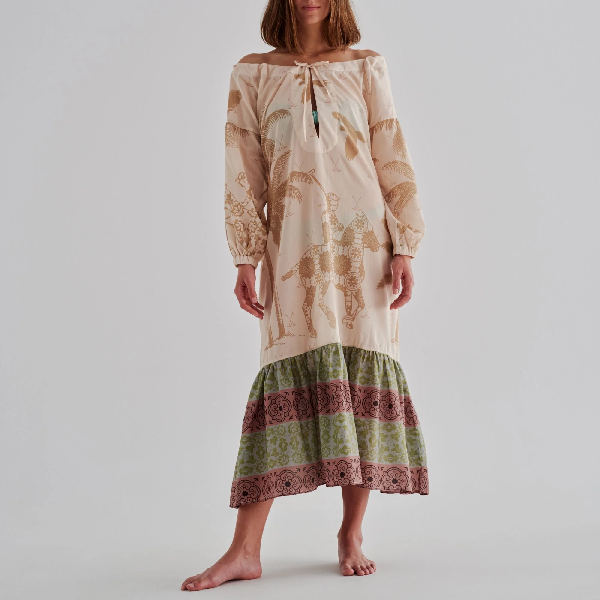 Chiapas Cotton-Silk Midi Dress / Ivory Palms - Image 6