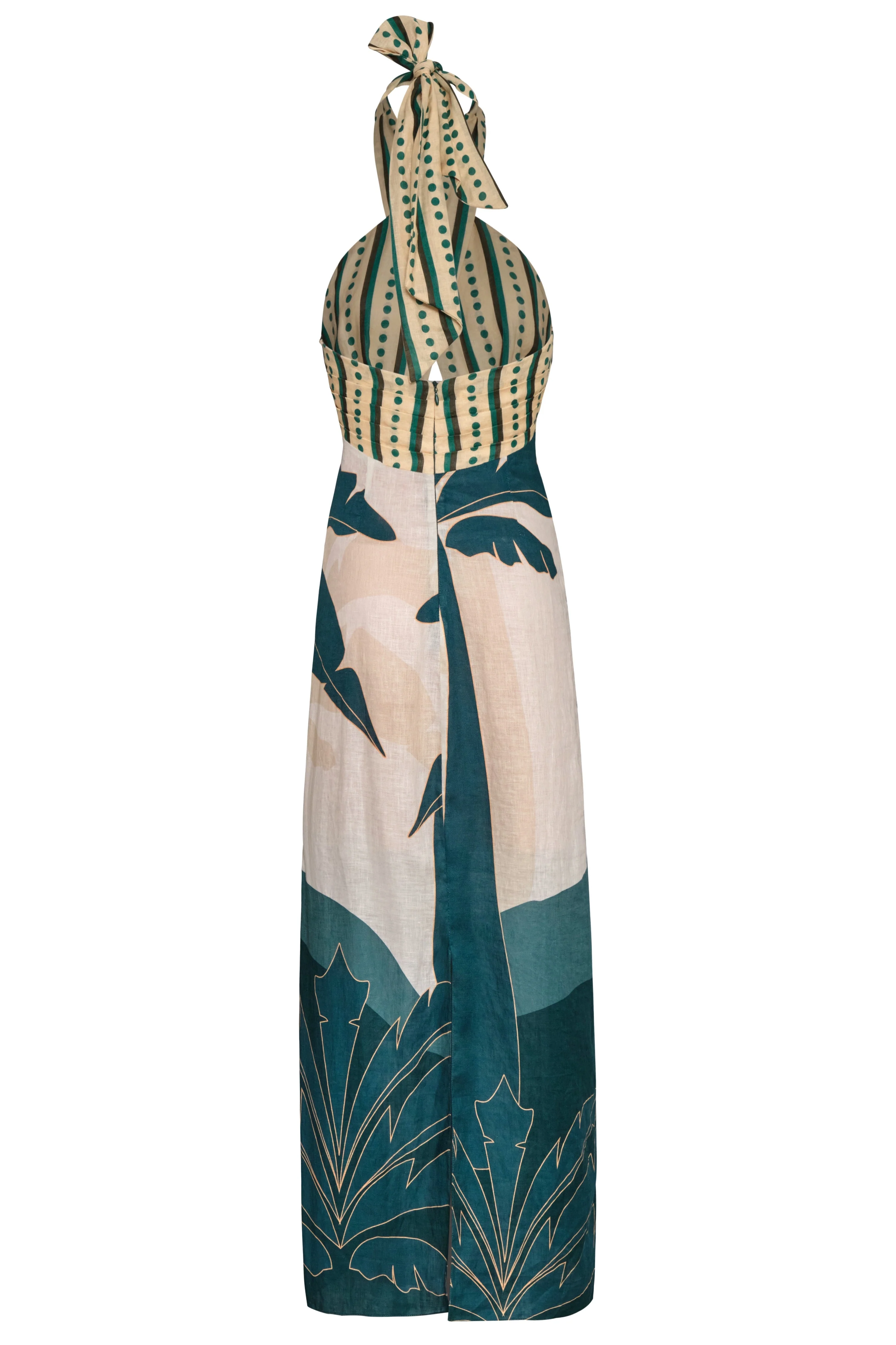 Costa Del Sol Linen Midi Dress / Aquamarine Palms - Green Stripes - Image 2