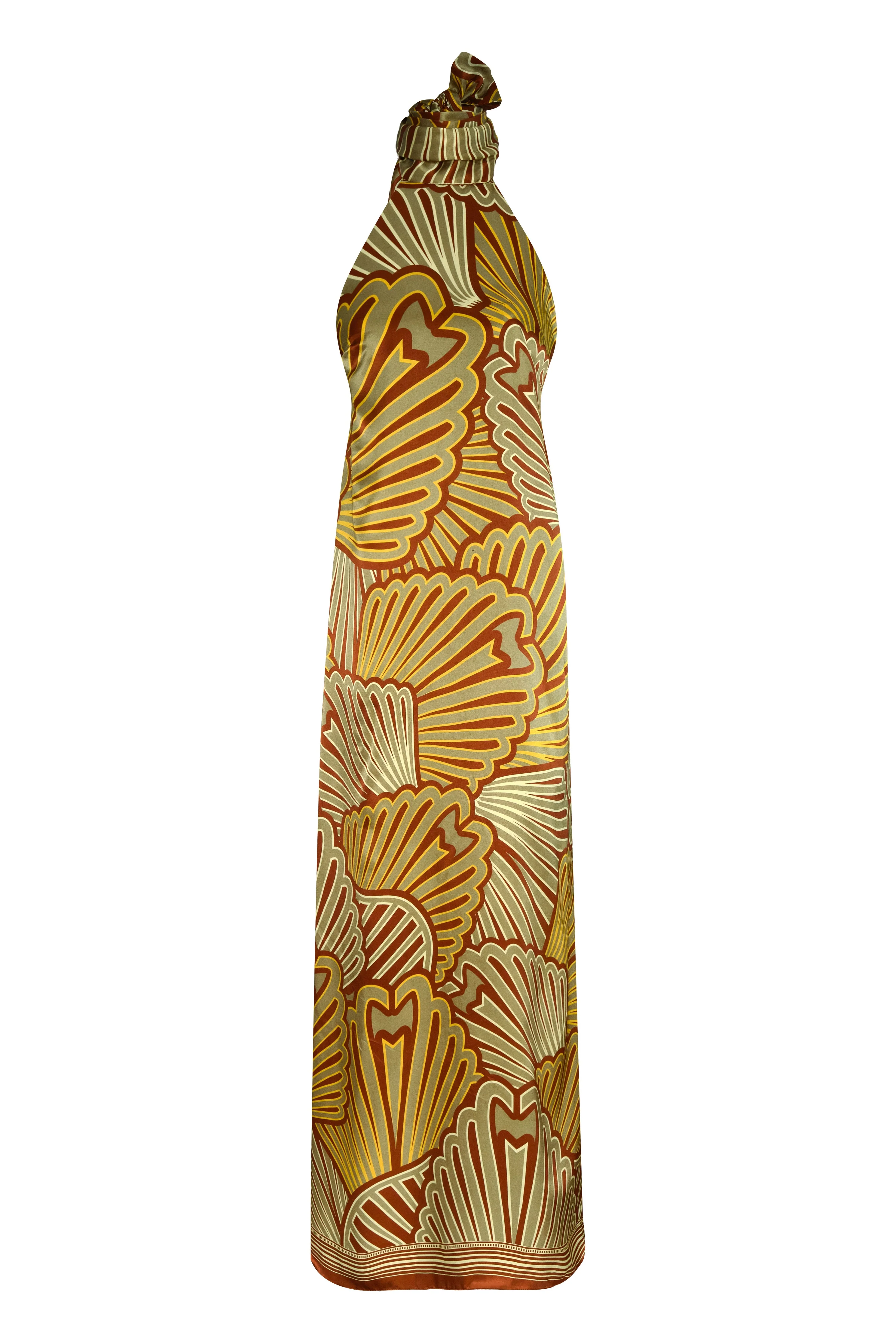 Costa Pacifica Satin Silk Midi Dress / Yellow Intricate Shells - Image 2